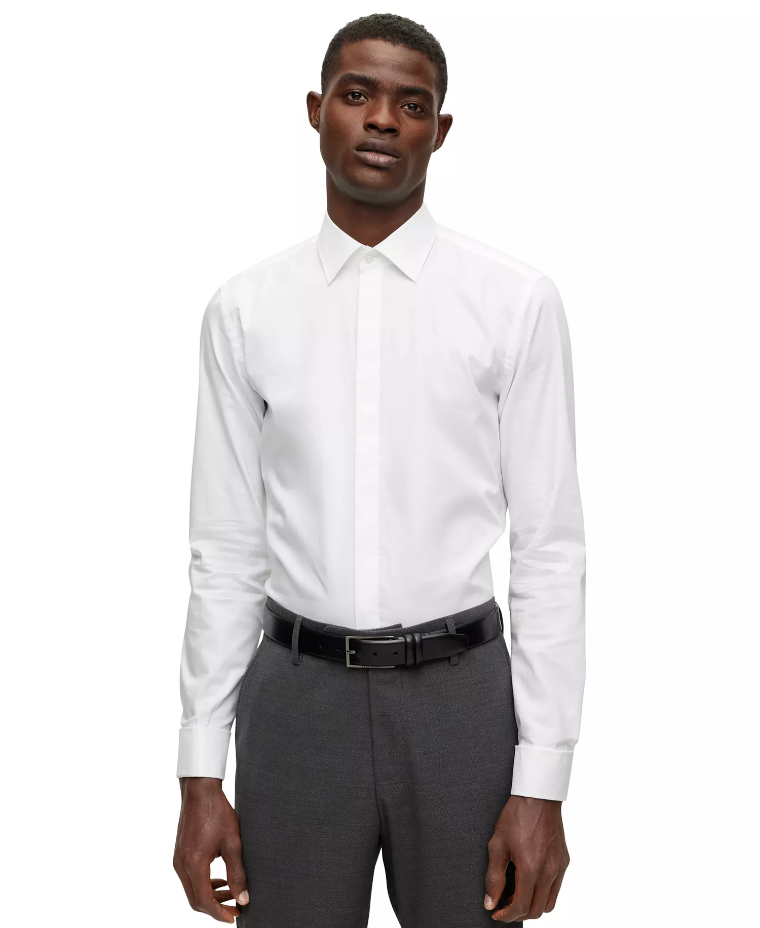 Men's Easy-Iron Stretch Cotton Slim-Fit Dress Shirt - White - 14.5