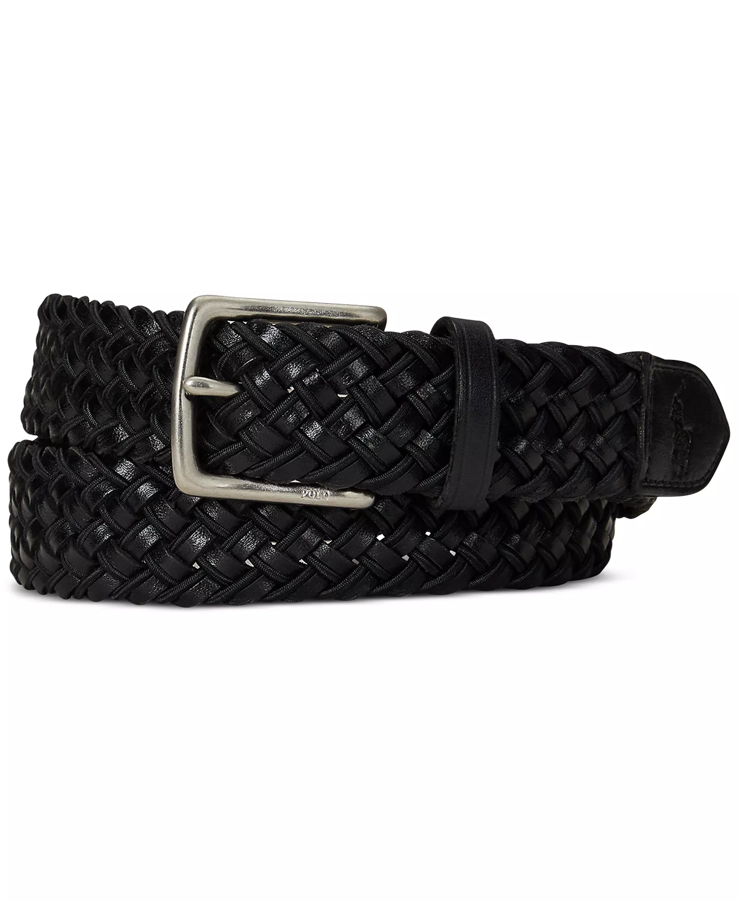 Men's Leather & Braided Cord Woven Belt - Black - L