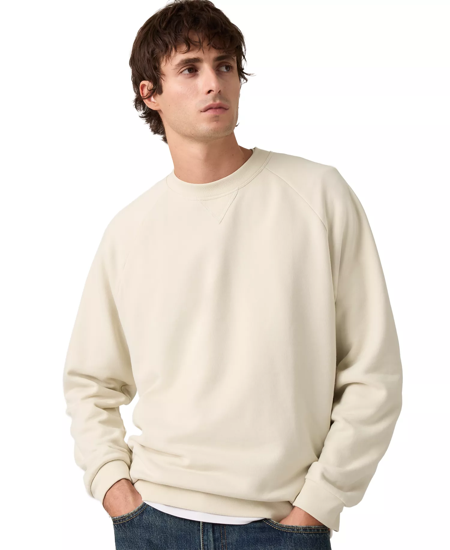 Men's Relaxed-Fit Crewneck Sweatshirt - Cream - 2XL