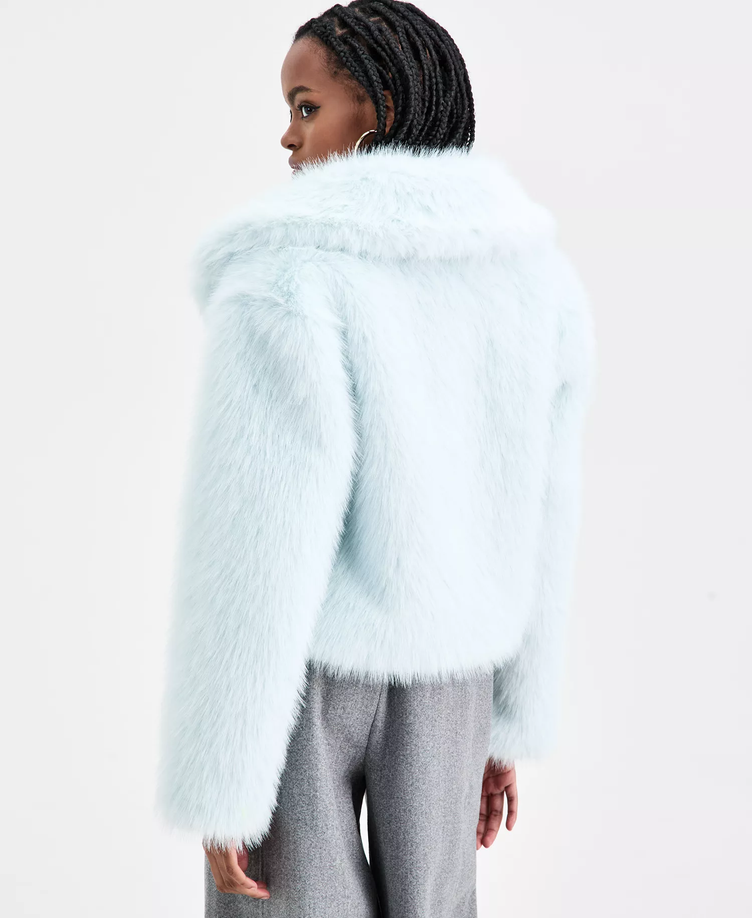 Women's Notched Collar Faux Fur Coat, Macy's Exclusive - Mint - L
