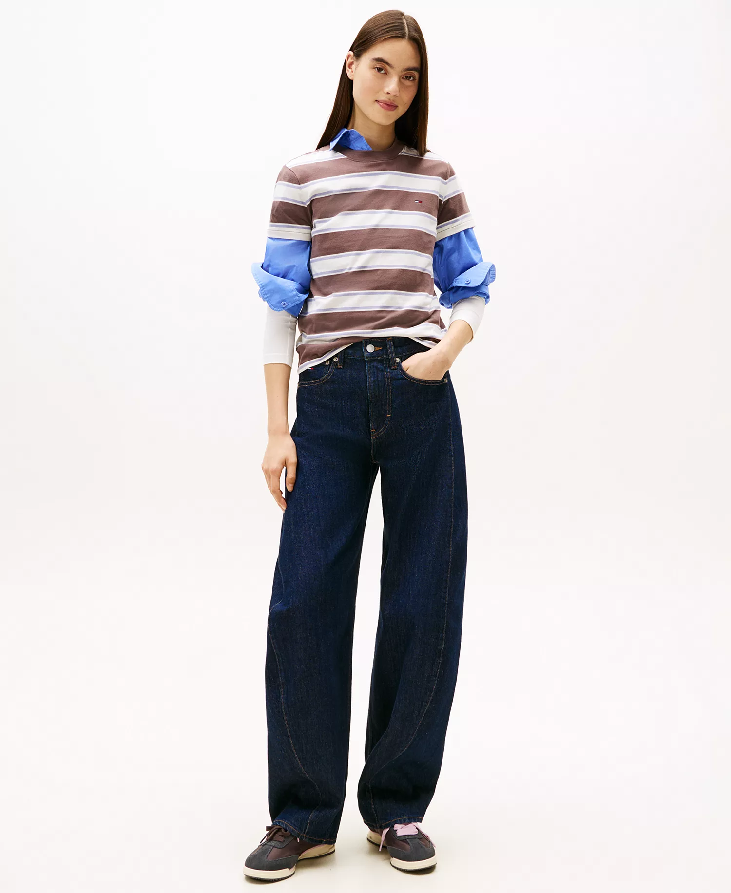 Women's Flag Jersey Crewneck T-Shirt - Black Walnut / Multi Stripe - S