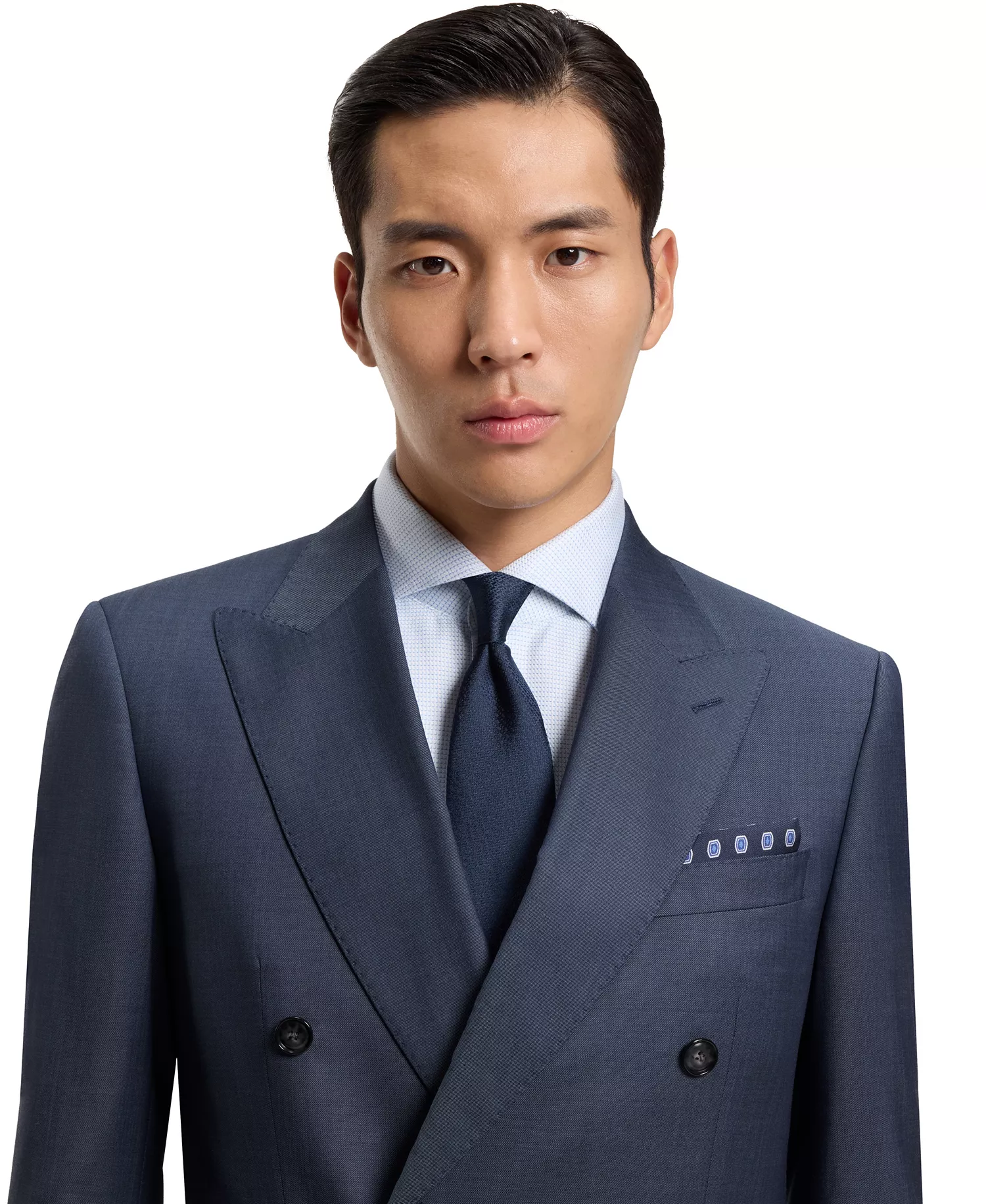 Men's Two-Piece Slim-Fit Patterned Virgin Wool Suit - Open Blue - 38R