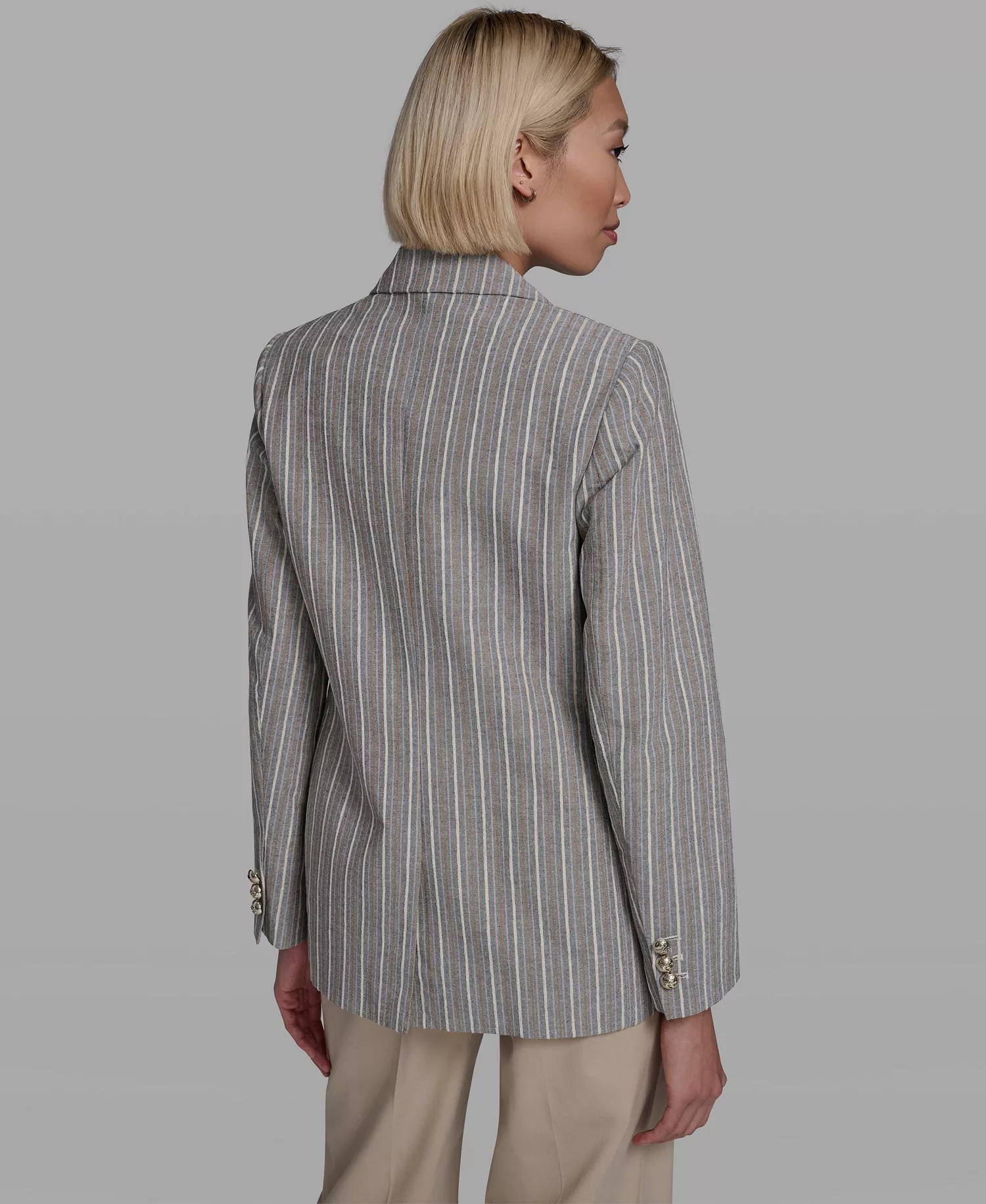 Women's Collared Multi Stripe Jacket - Bisque Multi - 0