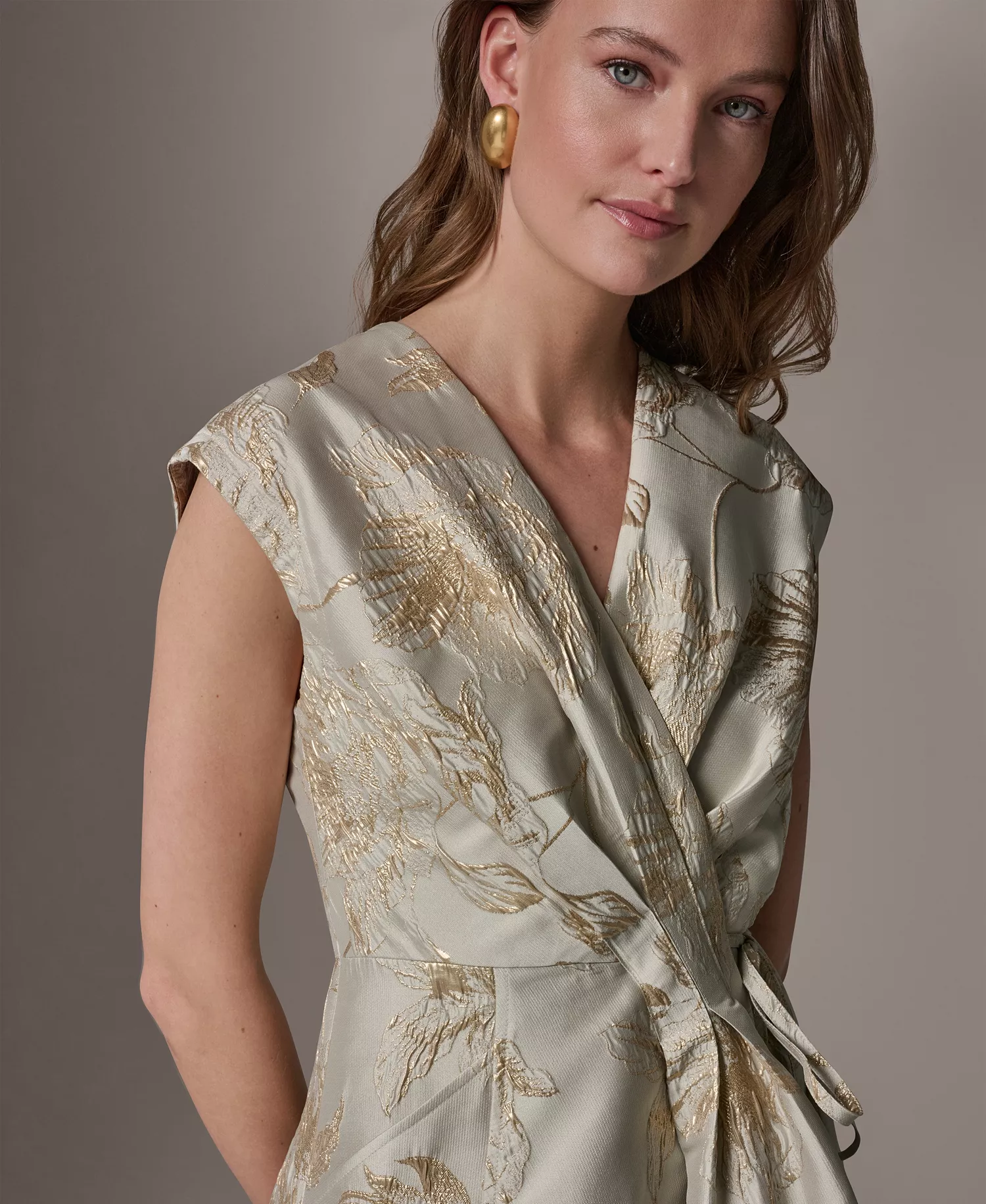 Women's Printed V-Neck Faux Wrap Dress - Turin/Tuscan Grey - 10