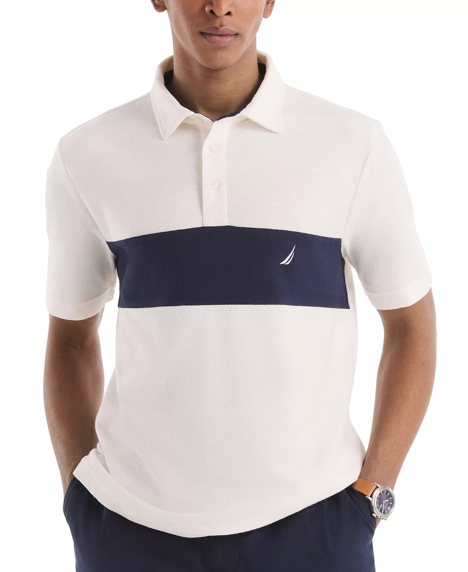 Men's Classic-Fit Herringbone Polo Shirt - Sail White - S