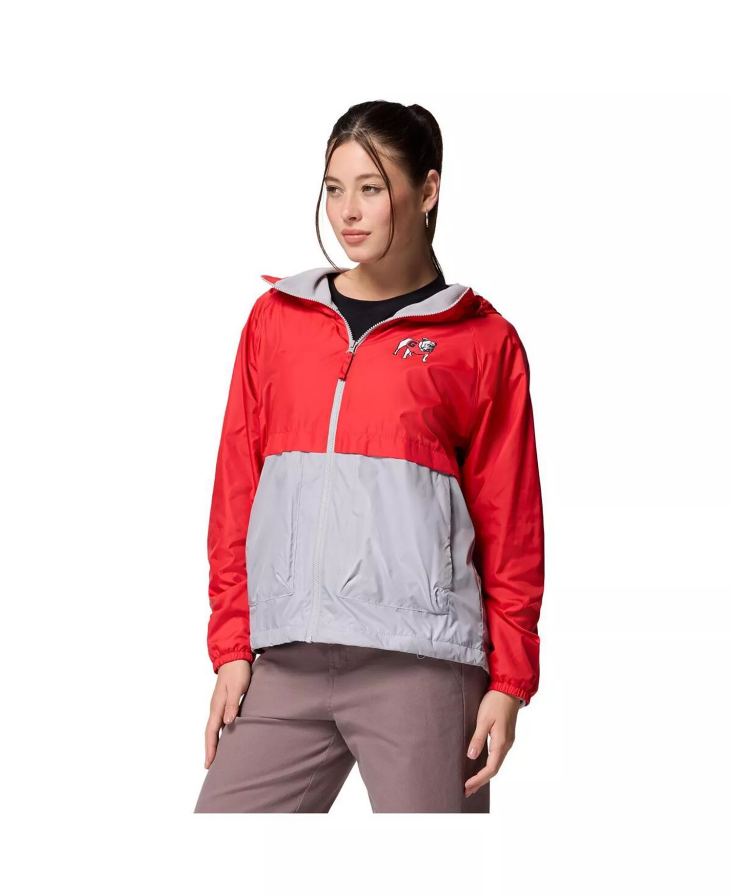 Women's Red/Grey Georgia Bulldogs Spire Hoodie Windbreaker - Red, Gray - L
