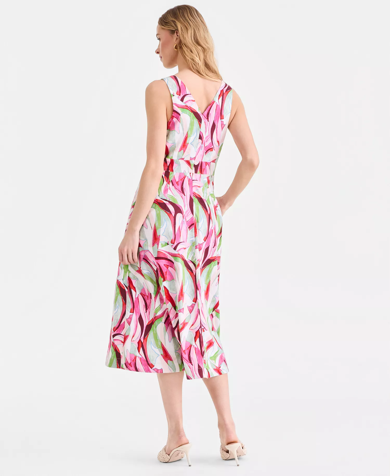 Women's Sleeveless Printed Linen-Blend Midi Dress, Macy's Exclusive - Casey Abs - L