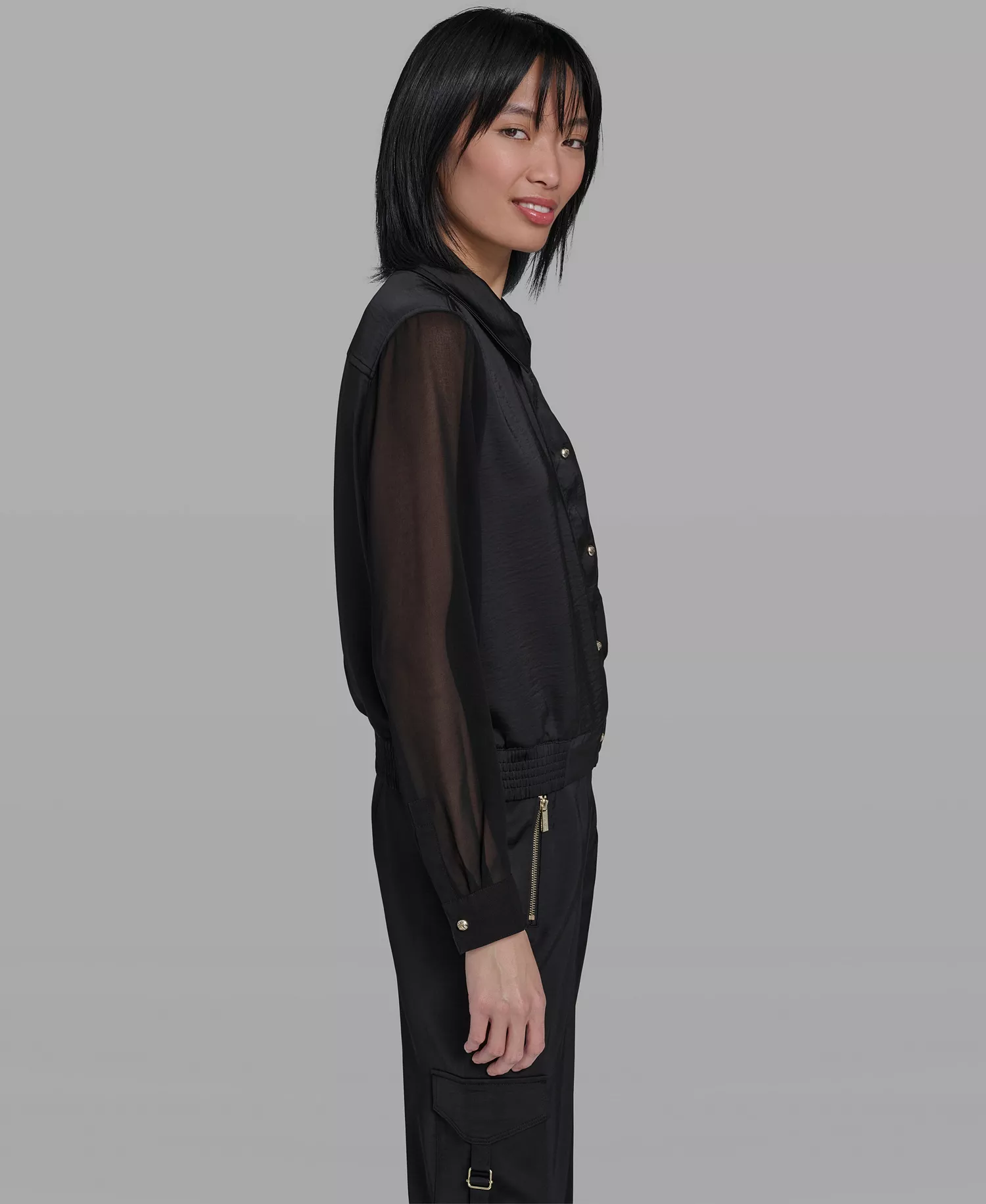 Women's Collared Shacket - Black - L