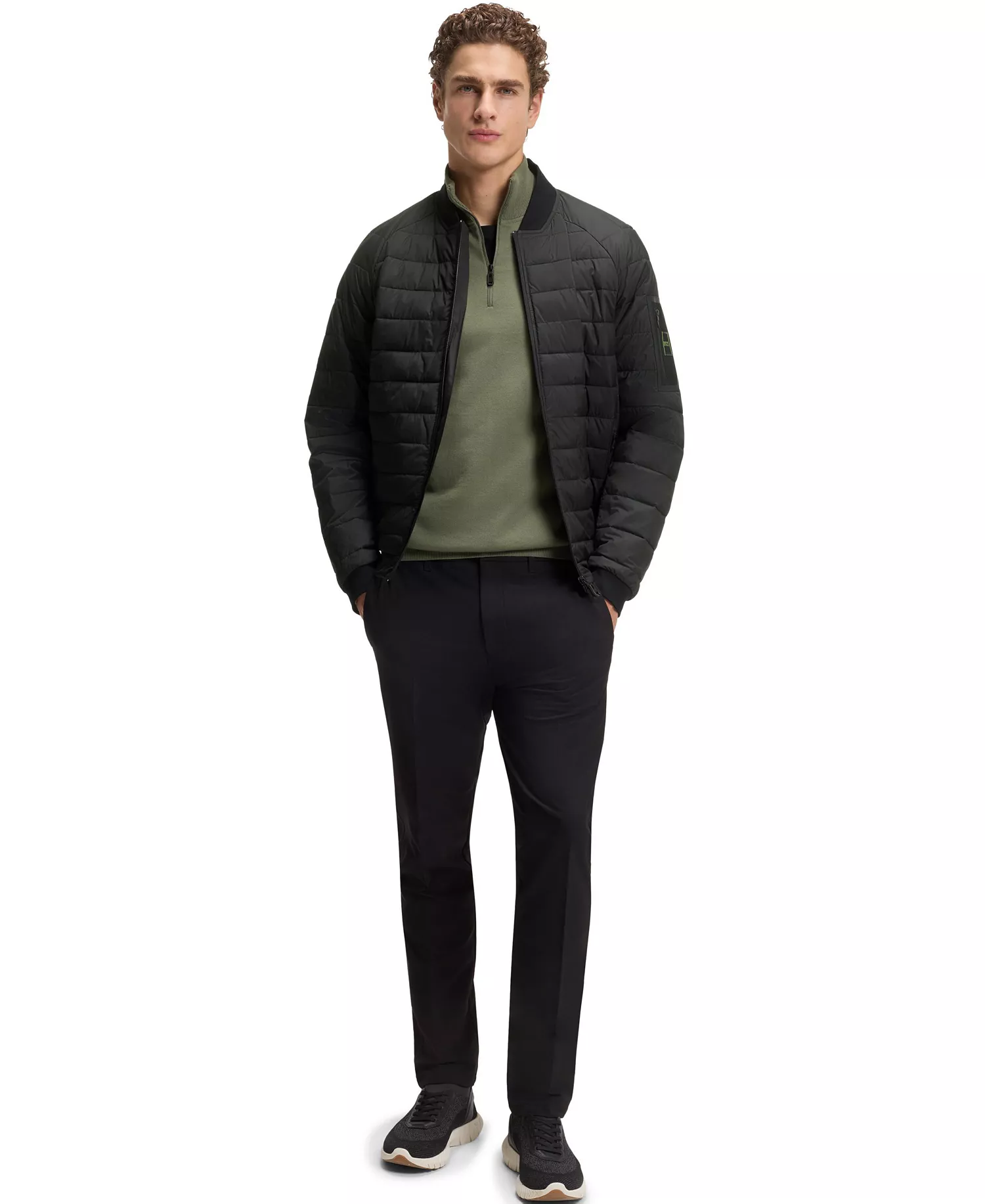 Men's Water-Repellent Padded Bomber Jacket - Black - L