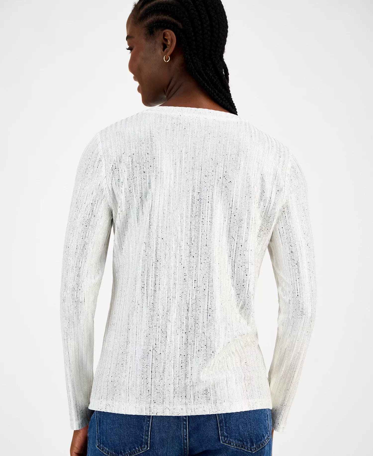 Women's Shine Ribbed Knit Long-Sleeve Top - Ivory/ Gold - L