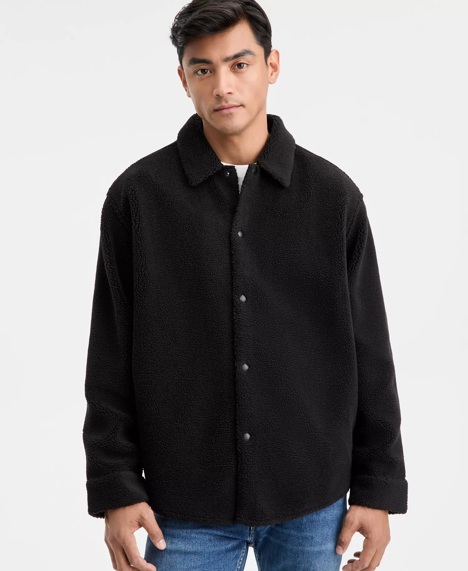 Men's Ebolt Solid-Color Fleece Shirt Jacket - Black - 2XL