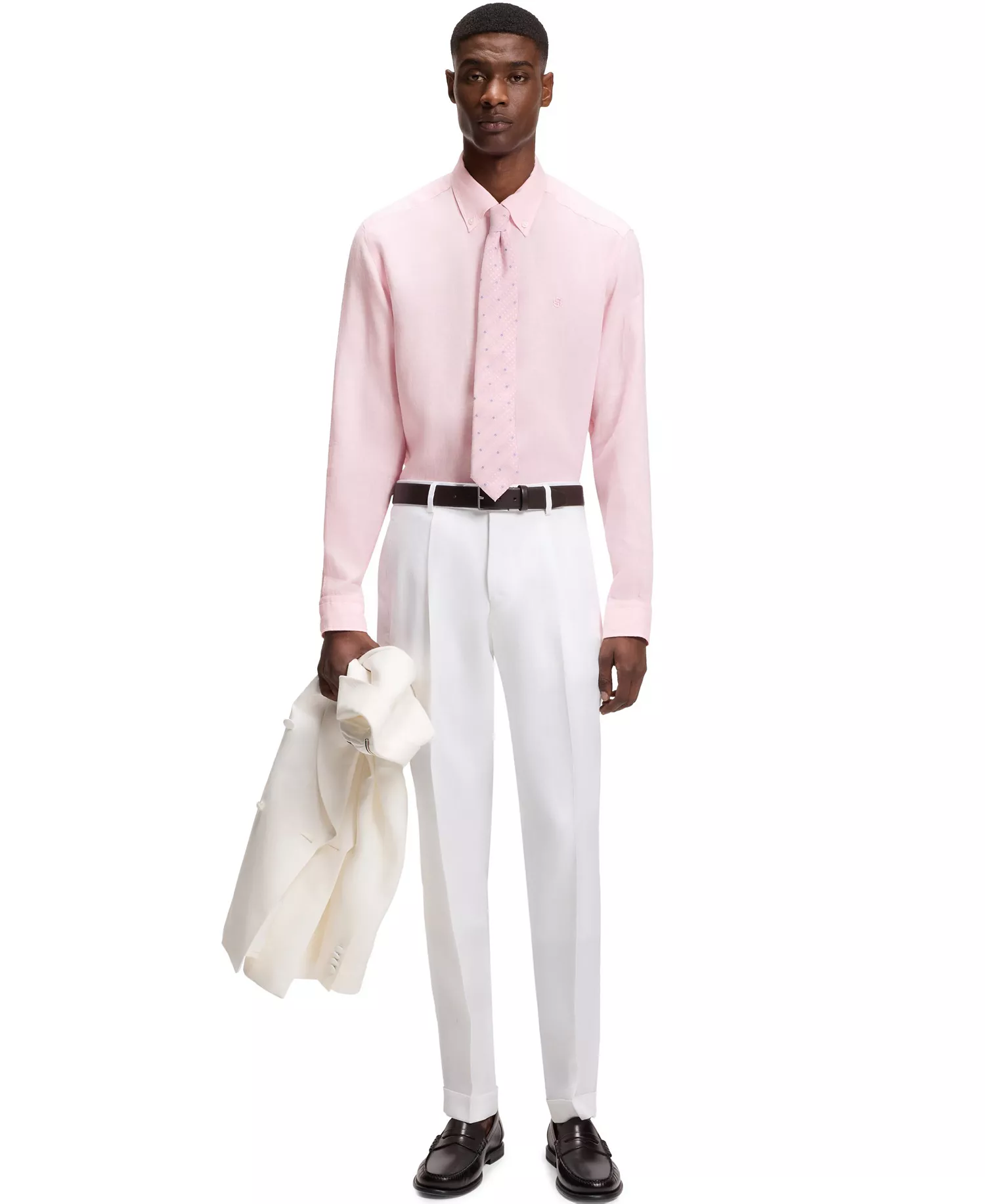 Men's Regular-Fit Button-Down Linen Dress Shirt - Open Pink - 2XL