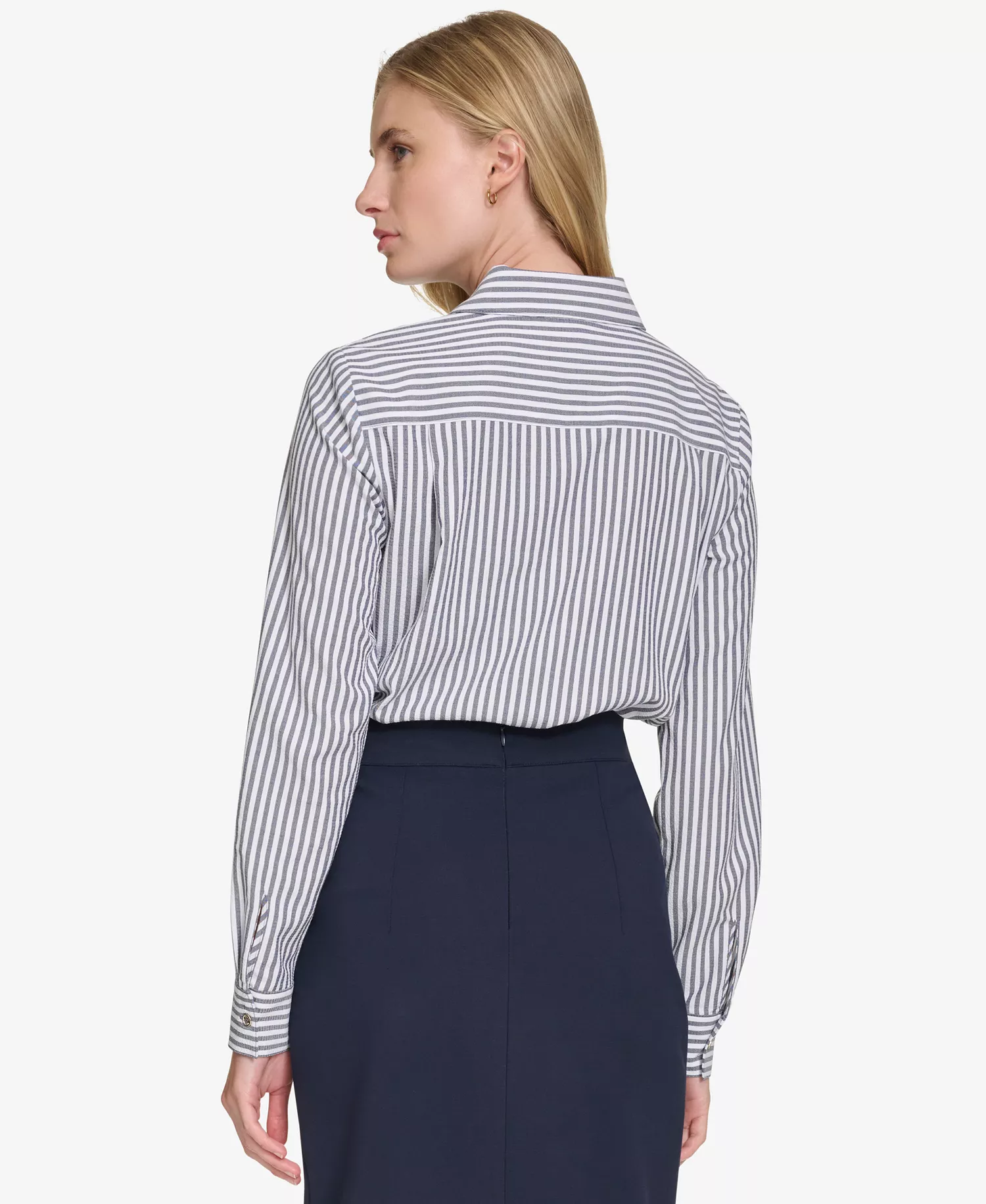 Women's Strip-Print Button-Front Shirt  - Mdnght/ivr - M