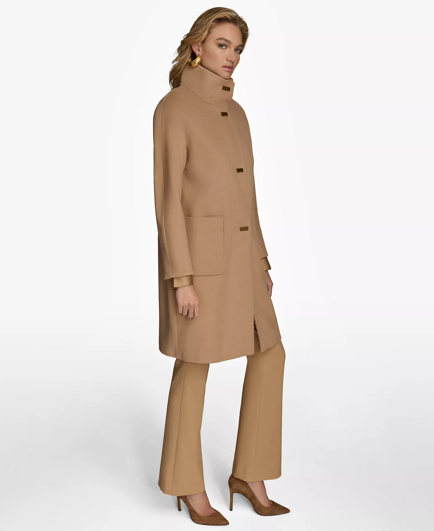Women's Stand-Collar Single-Breasted Coat - Camel - L