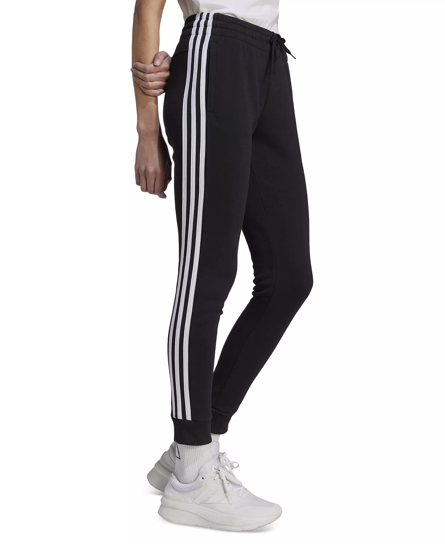 Women's 3-Stripe Cotton Fleece Sweatpant Jogger - Black/white - XS