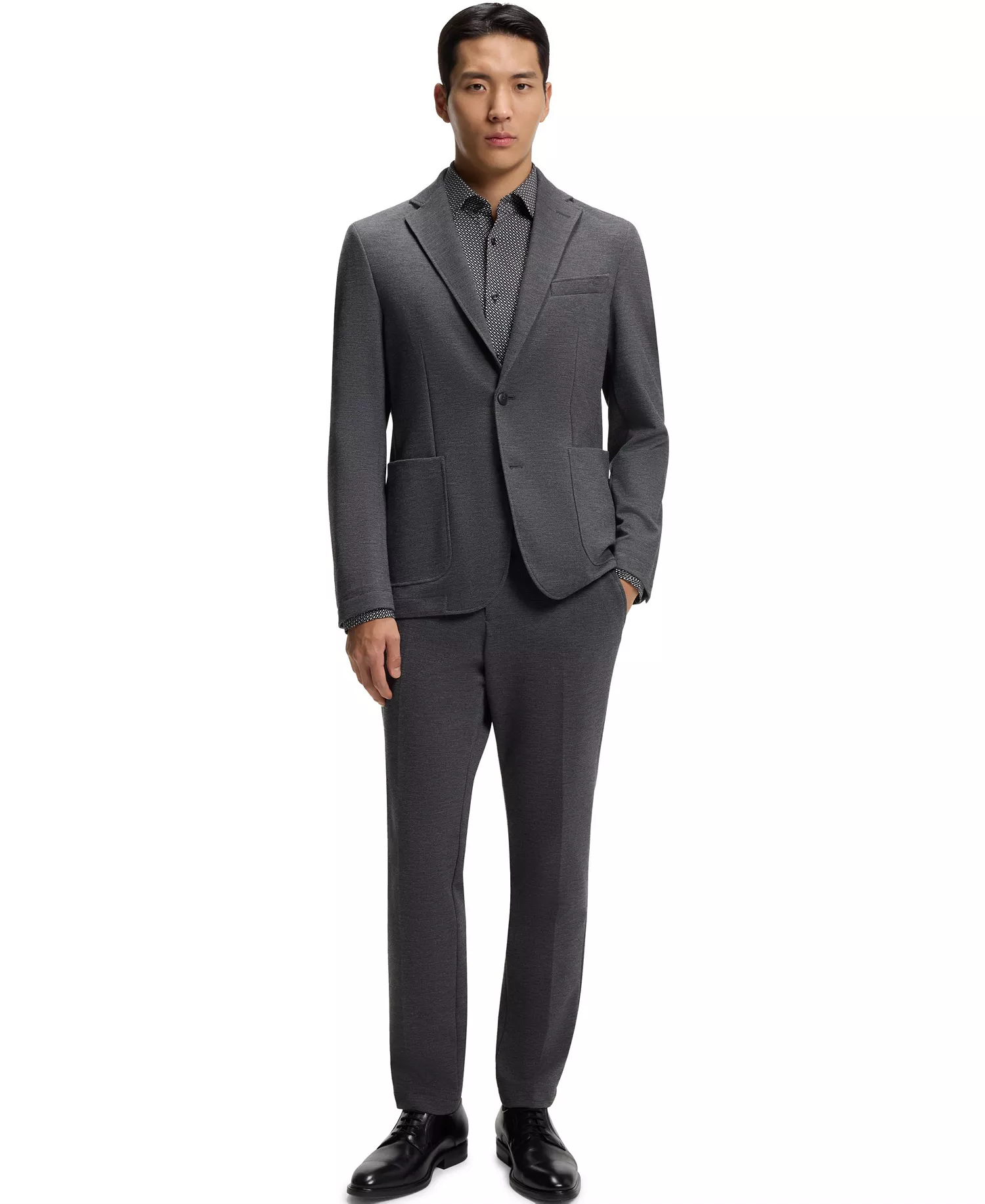 Men's Performance-Stretch Fabric Slim-Fit Dress Shirt - Black - 14.5