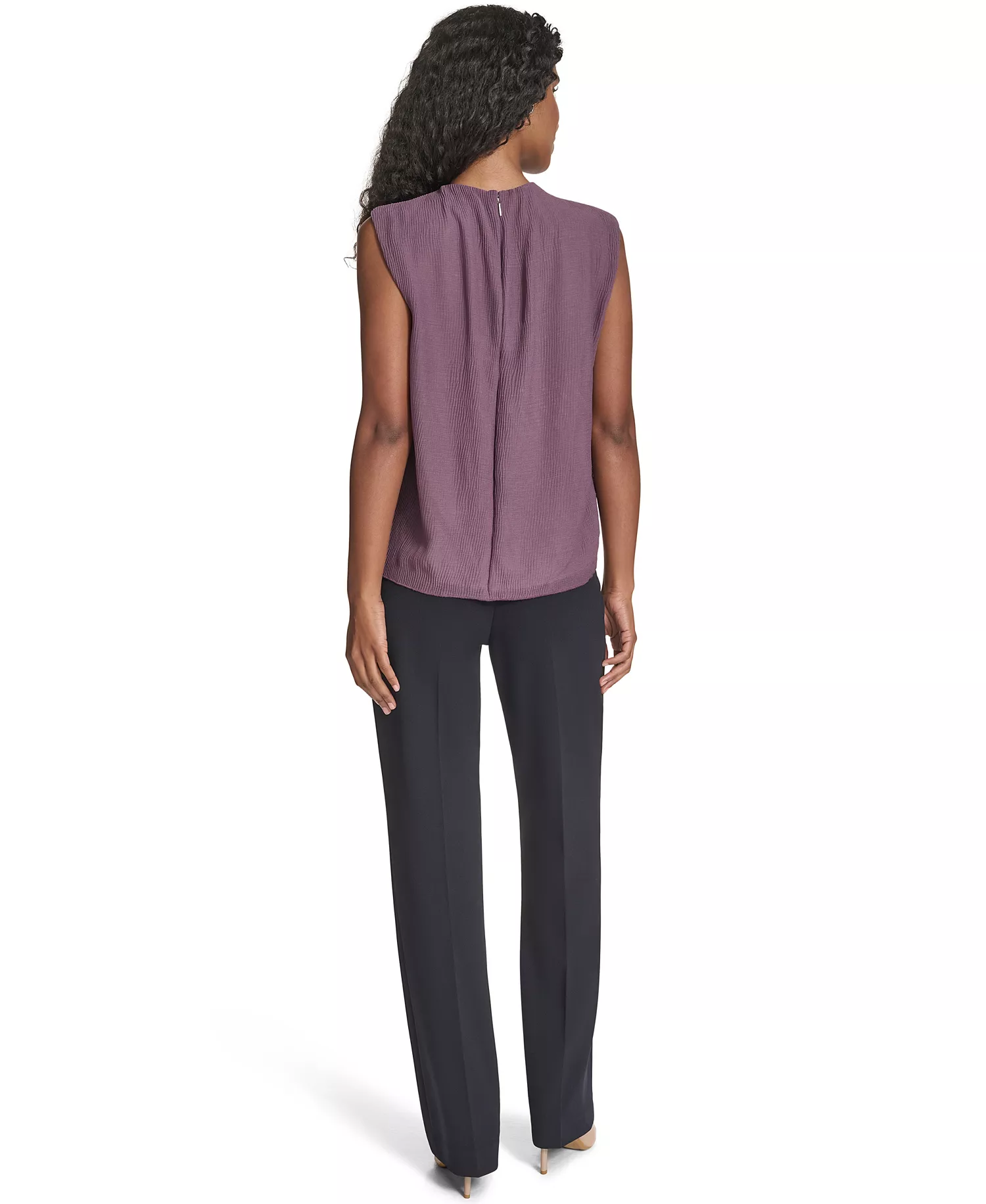 Women's Solid Sleeveless Top - Navy/Oyster Multi - L