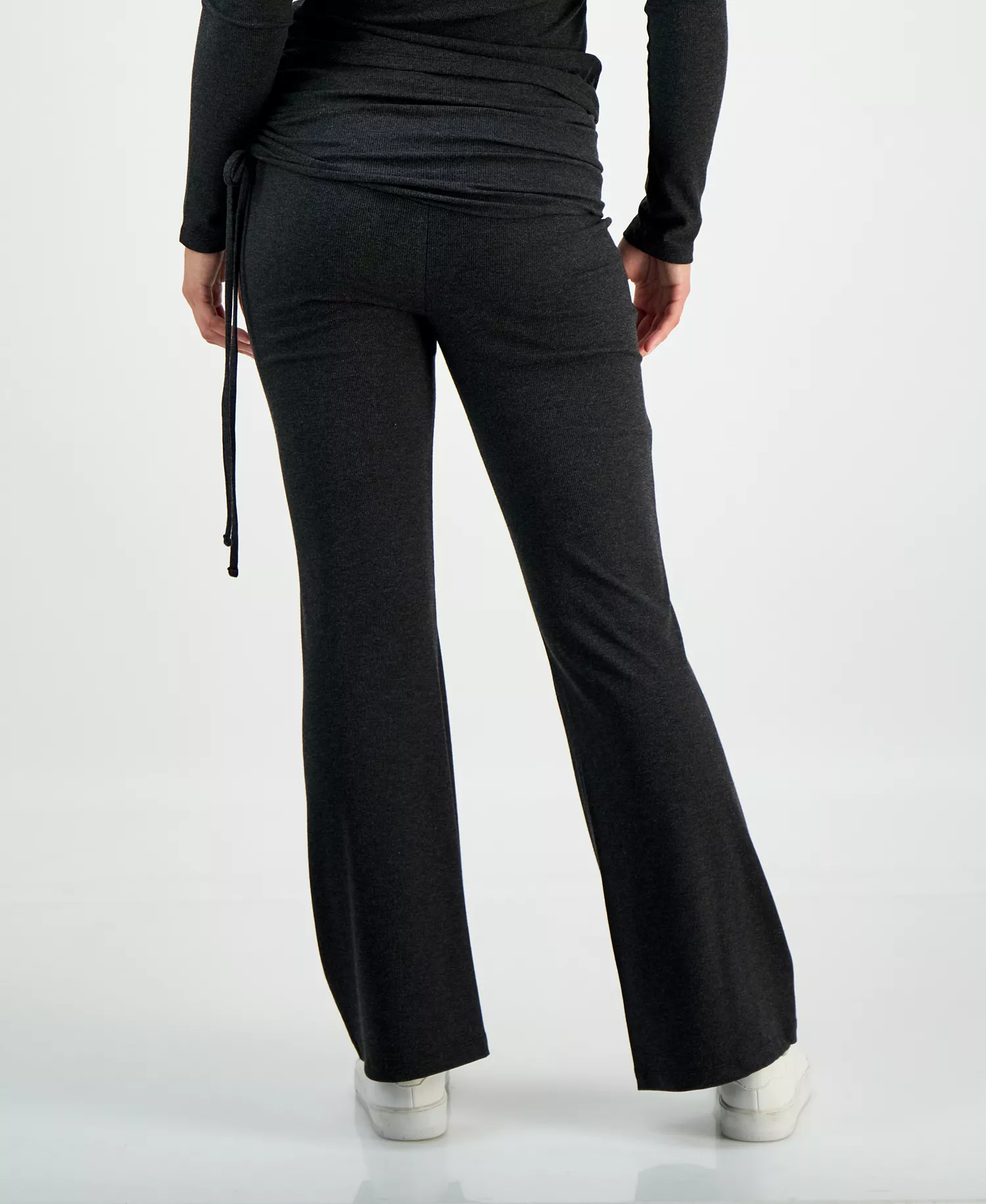 Petite Foldover-Waist Drawstring Wide-Leg Pants, Macy's Exclusive - Charcoal Heather - P/L