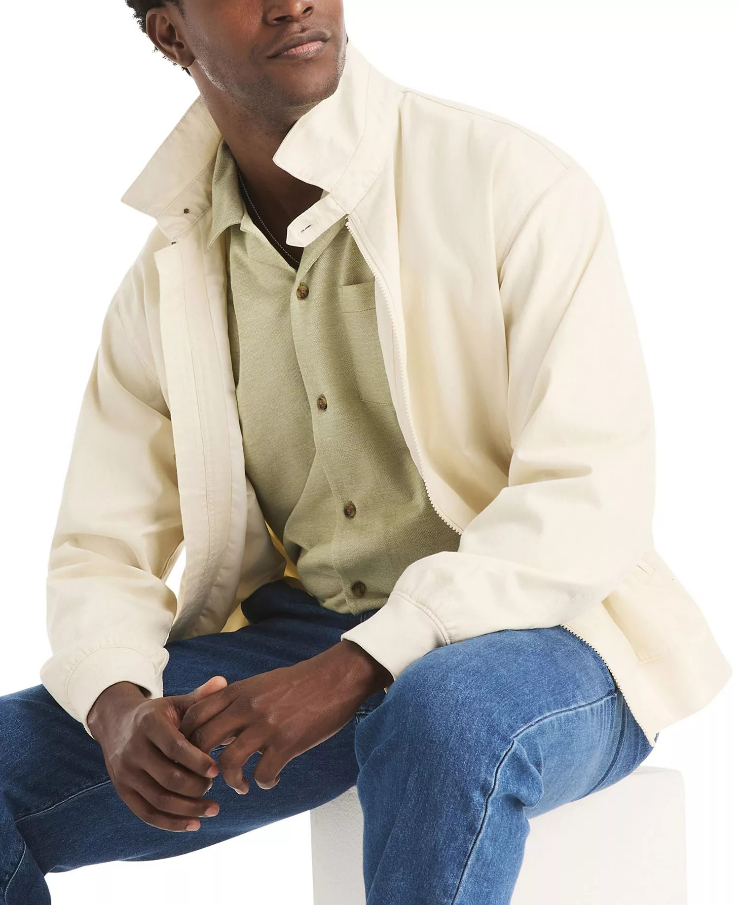 Men's Full-Zip Long-Sleeve Canvas Jacket - Natural - L