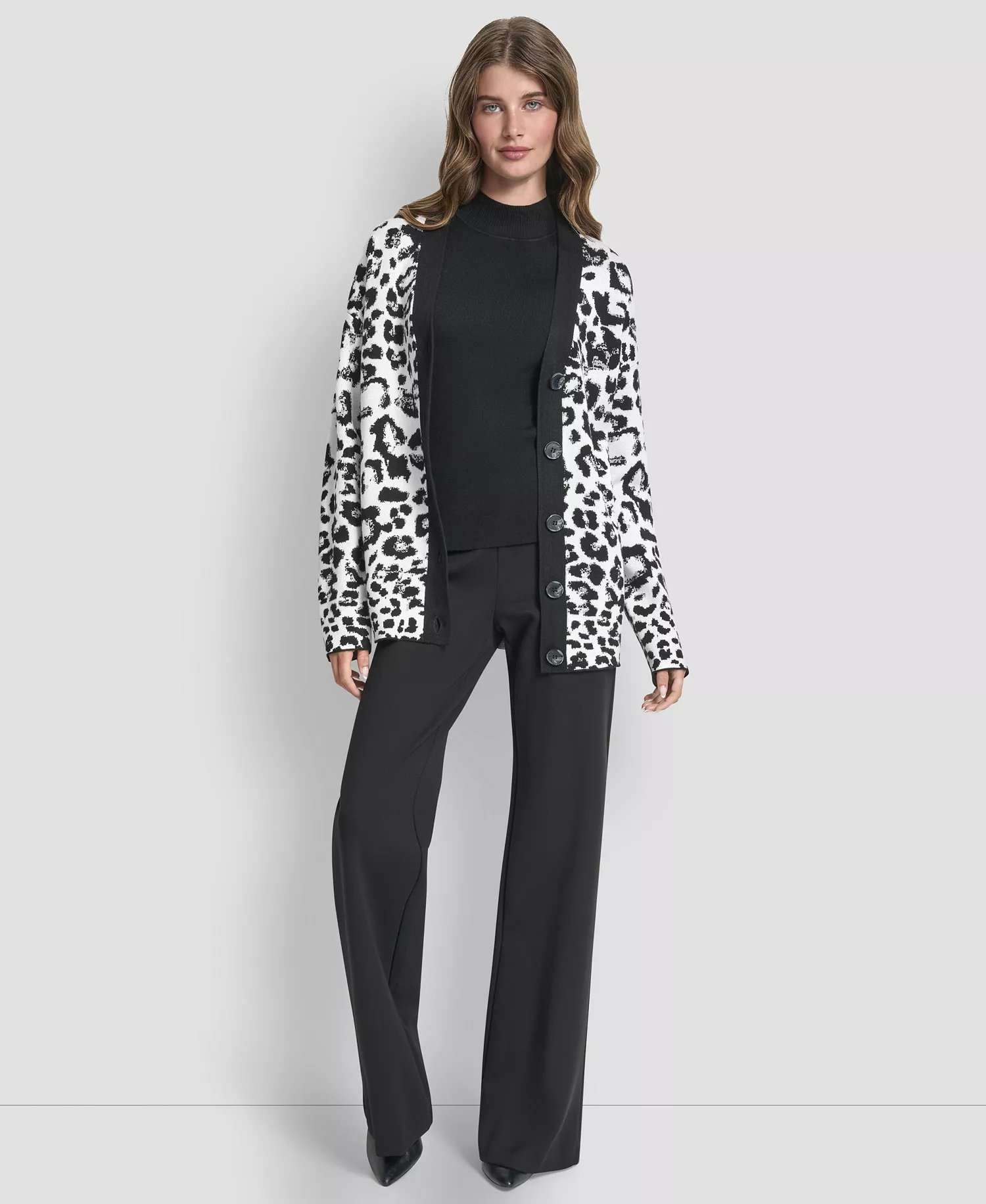 Women's Long Sleeve V-Neck Cardigan Sweater - Black/ivory - M