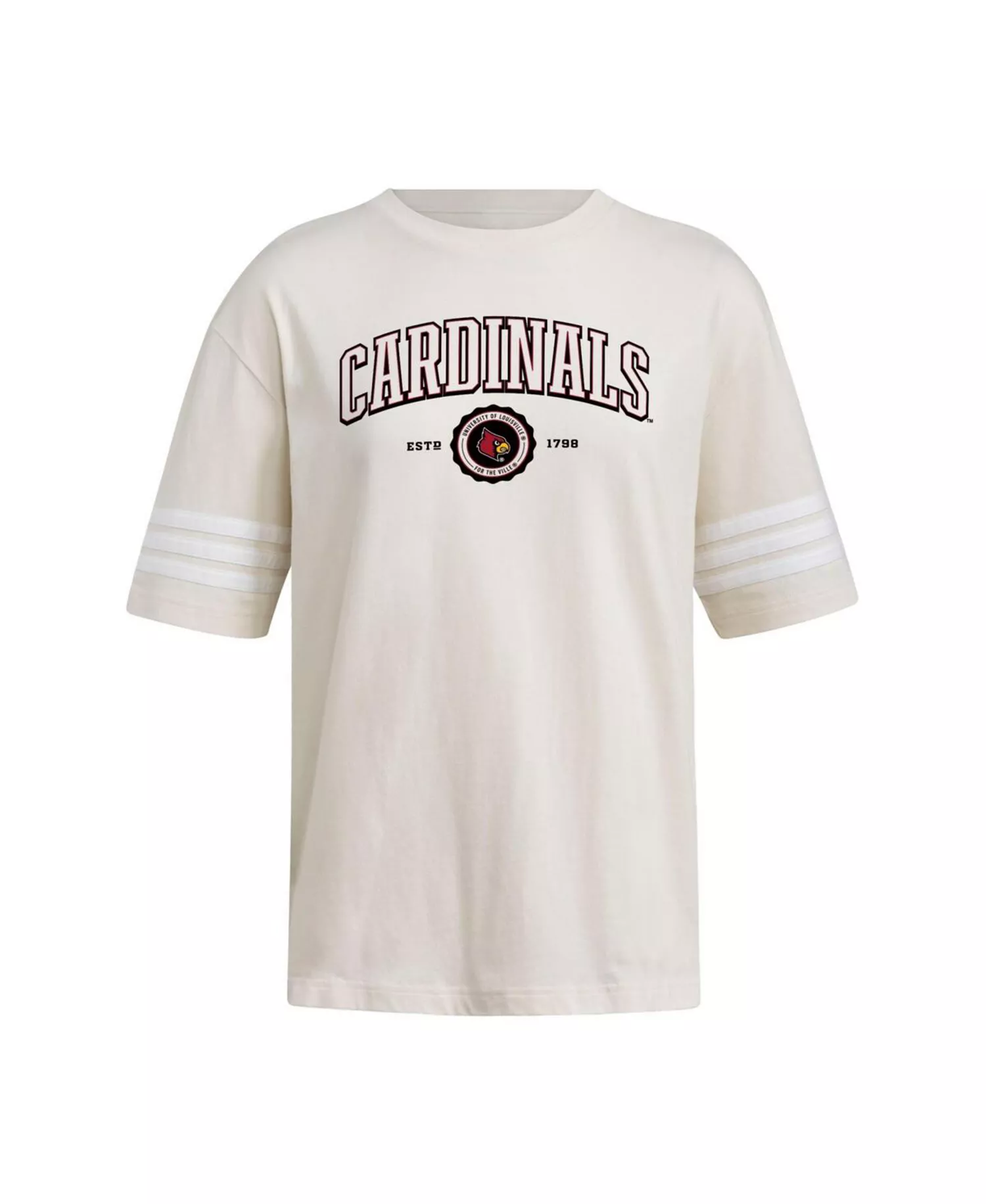 Women's Cream Louisville Cardinals Fashion Three-Stripes Oversized T-Shirt - Cream - M