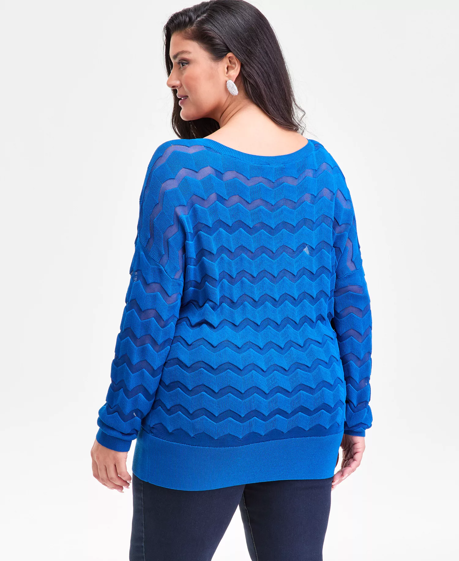 Plus Size Chevron Stitch Sweater, Macy's Exclusive - Cobalt Dream - 0X