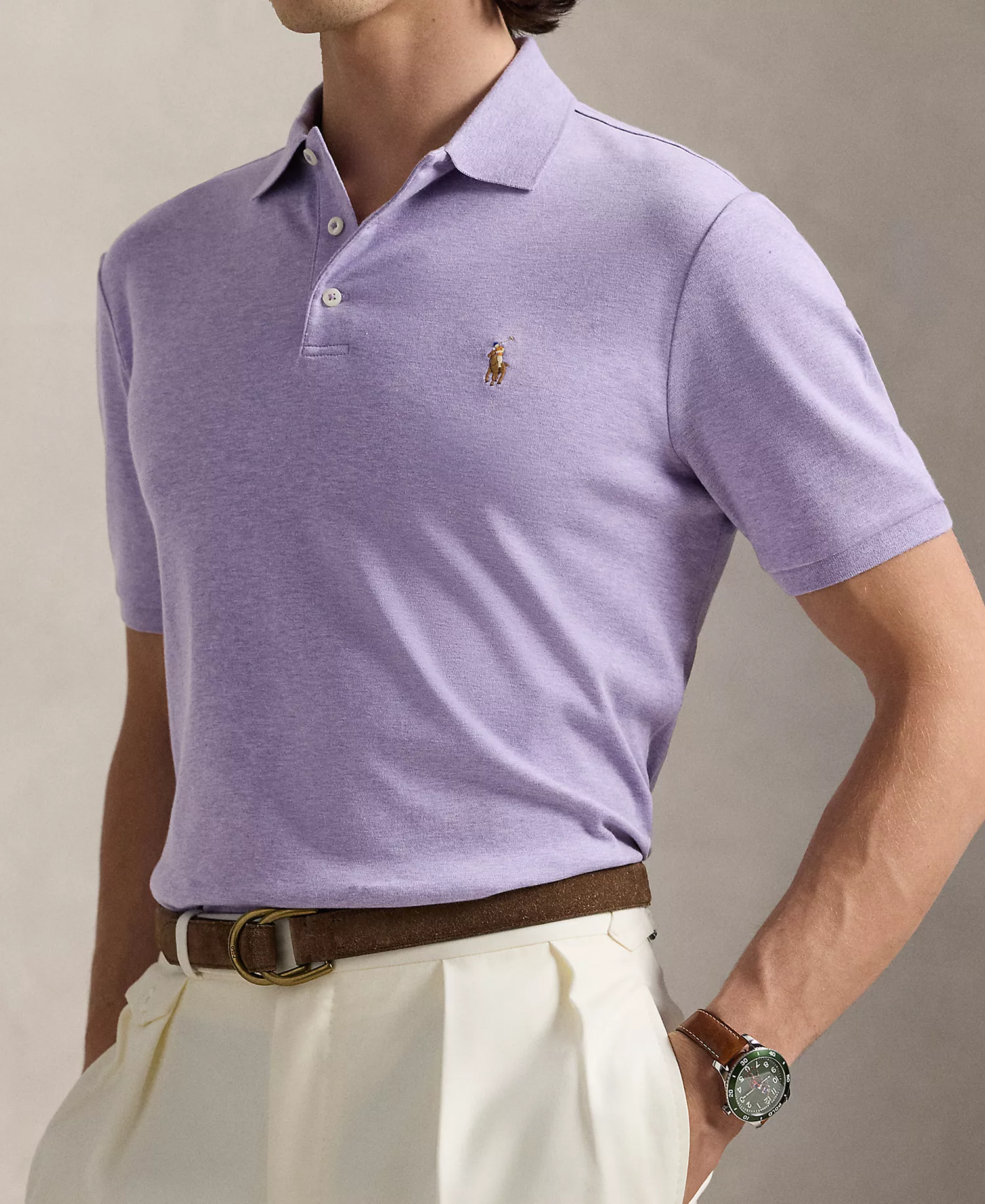 Men’s Slim-Fit Soft Cotton Polo Shirt - Amethyst Heather - 2XL