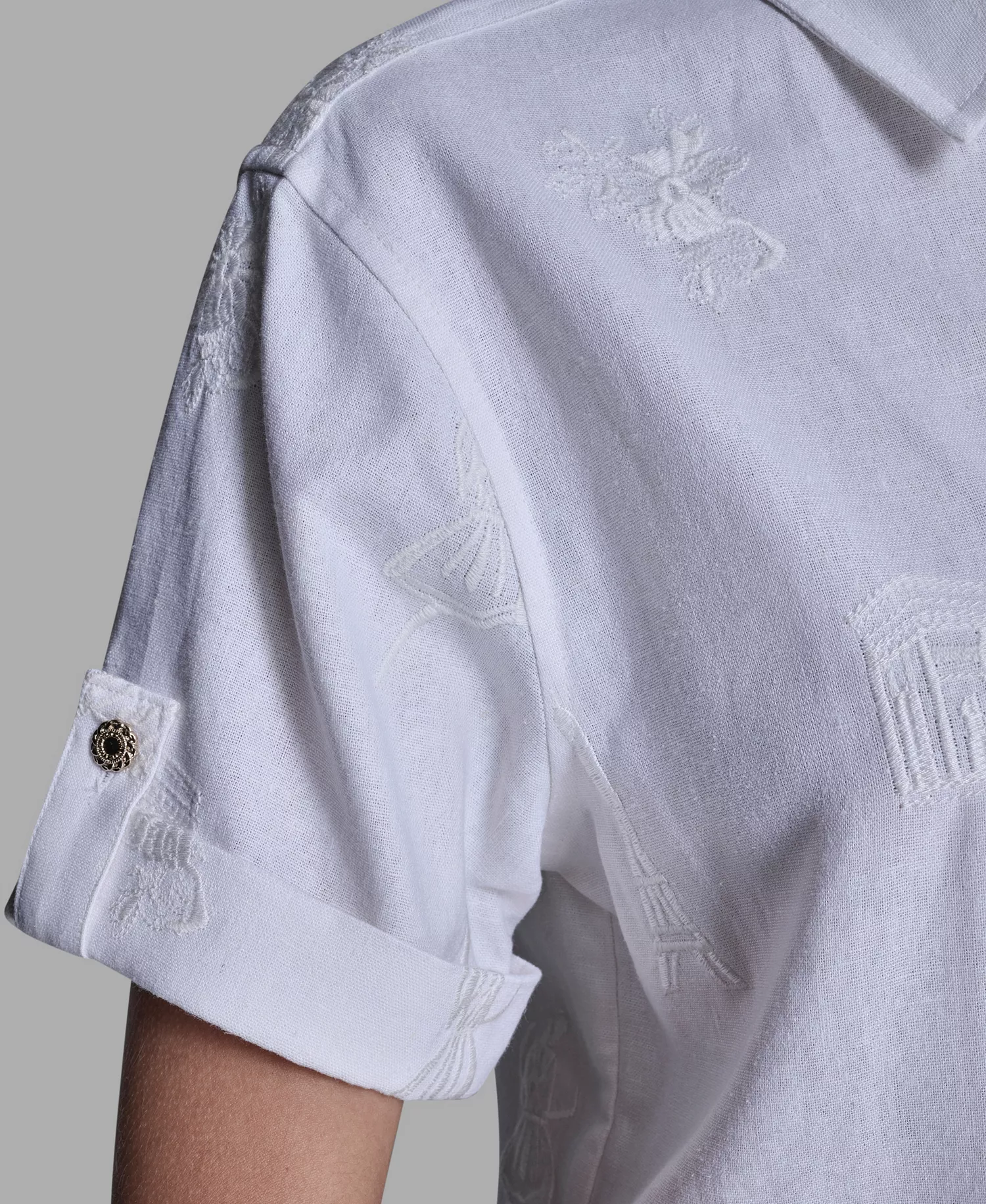 Women's Tonal Embroidered Top - Soft White - L