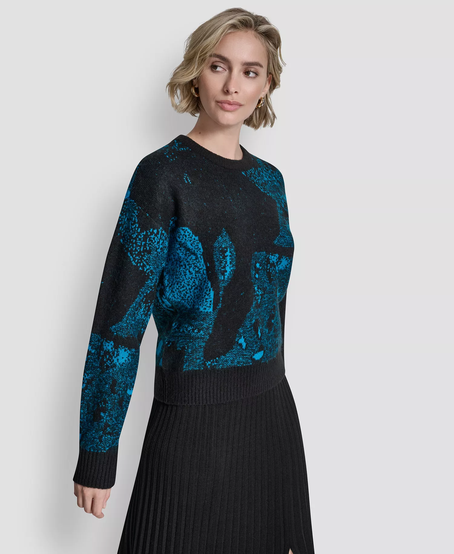 Women's Long-Sleeve Intarsia Mohair Sweater - Black/ocean Blue - L