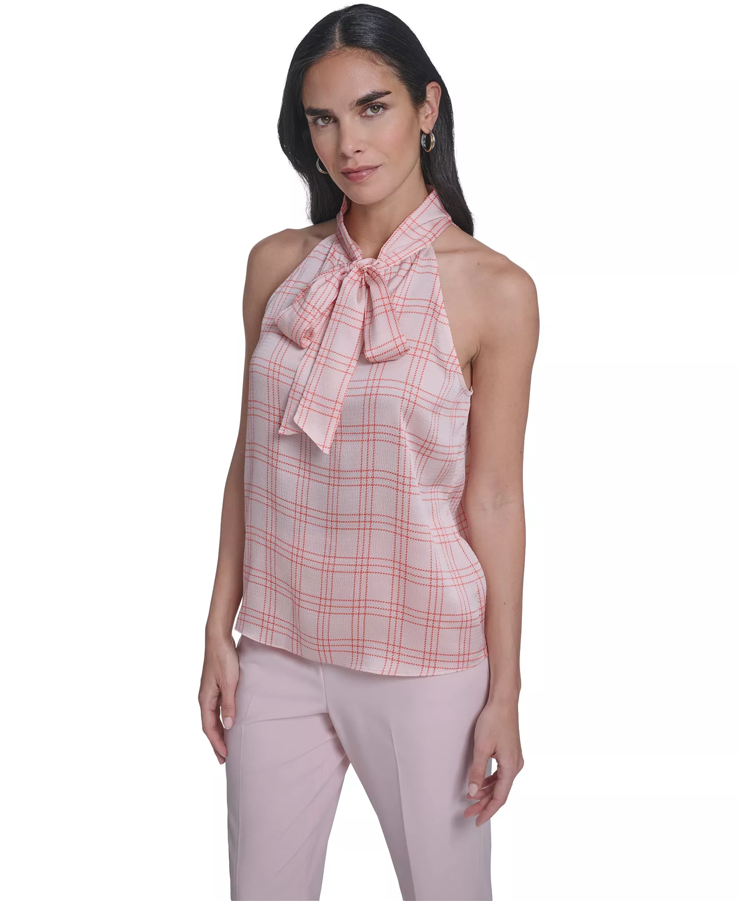 Women's Sleeveless Tie-Neck Top - Petal/porcelain Rose - L