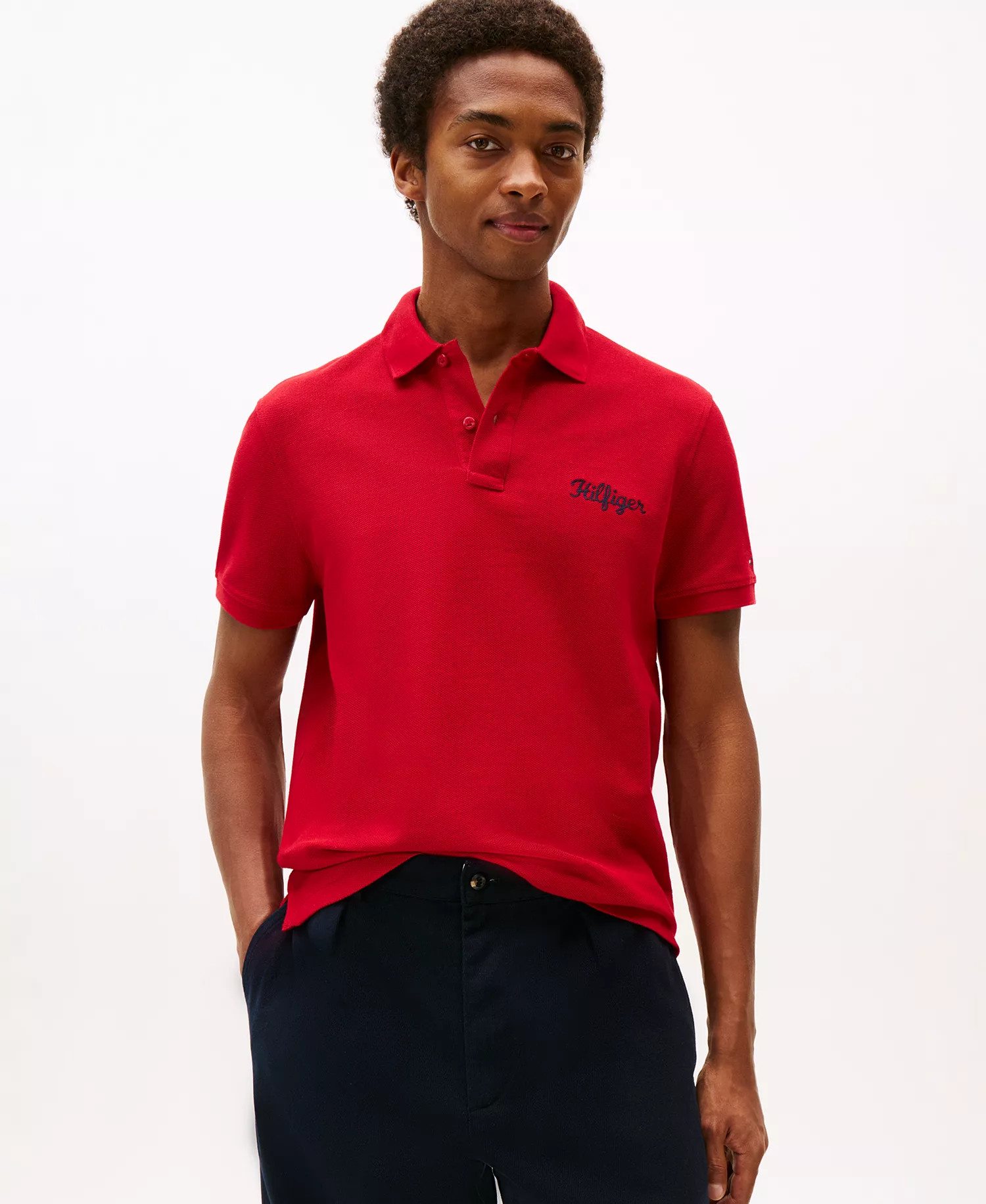 Men's Regular-Fit Logo Script Embroidery Polo Shirt - Medium Red - L