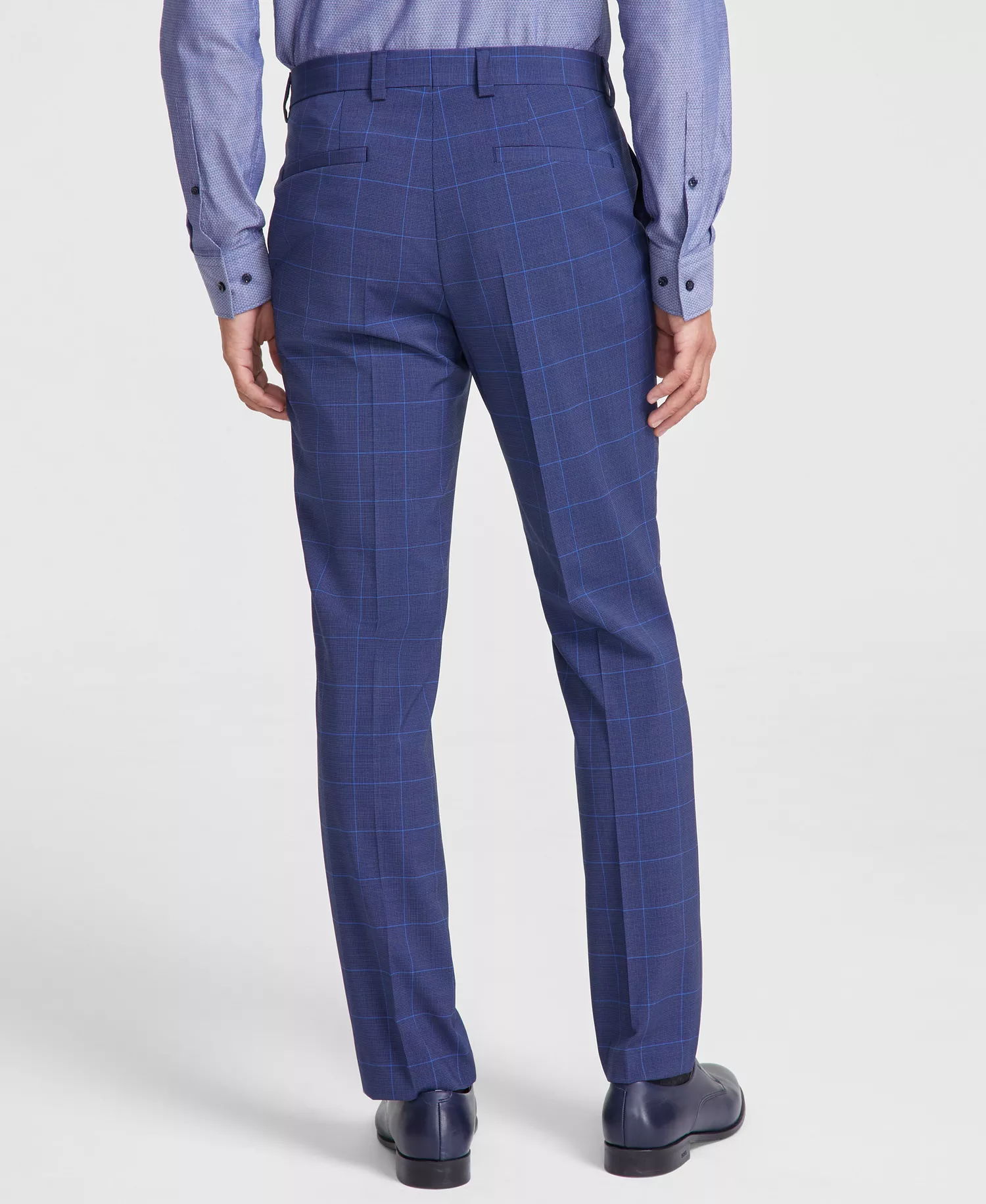 Men's Modern-Fit Windowpane Check Suit Pants - Dark Blue - 30R