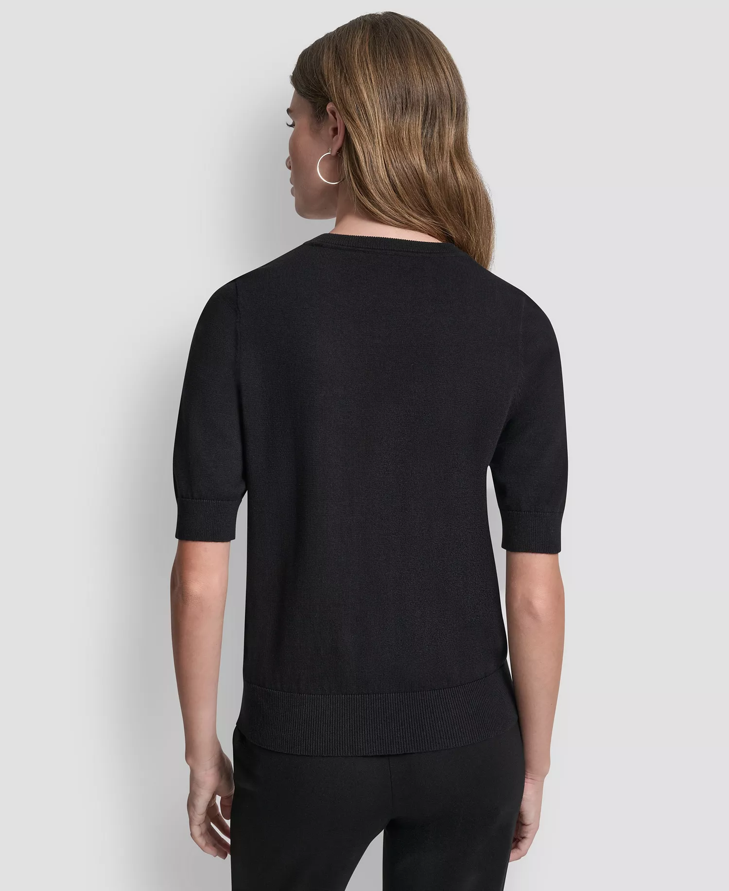 Women's Short-Sleeve Graffiti Hearts Sweater Top - Black/Ivory - L