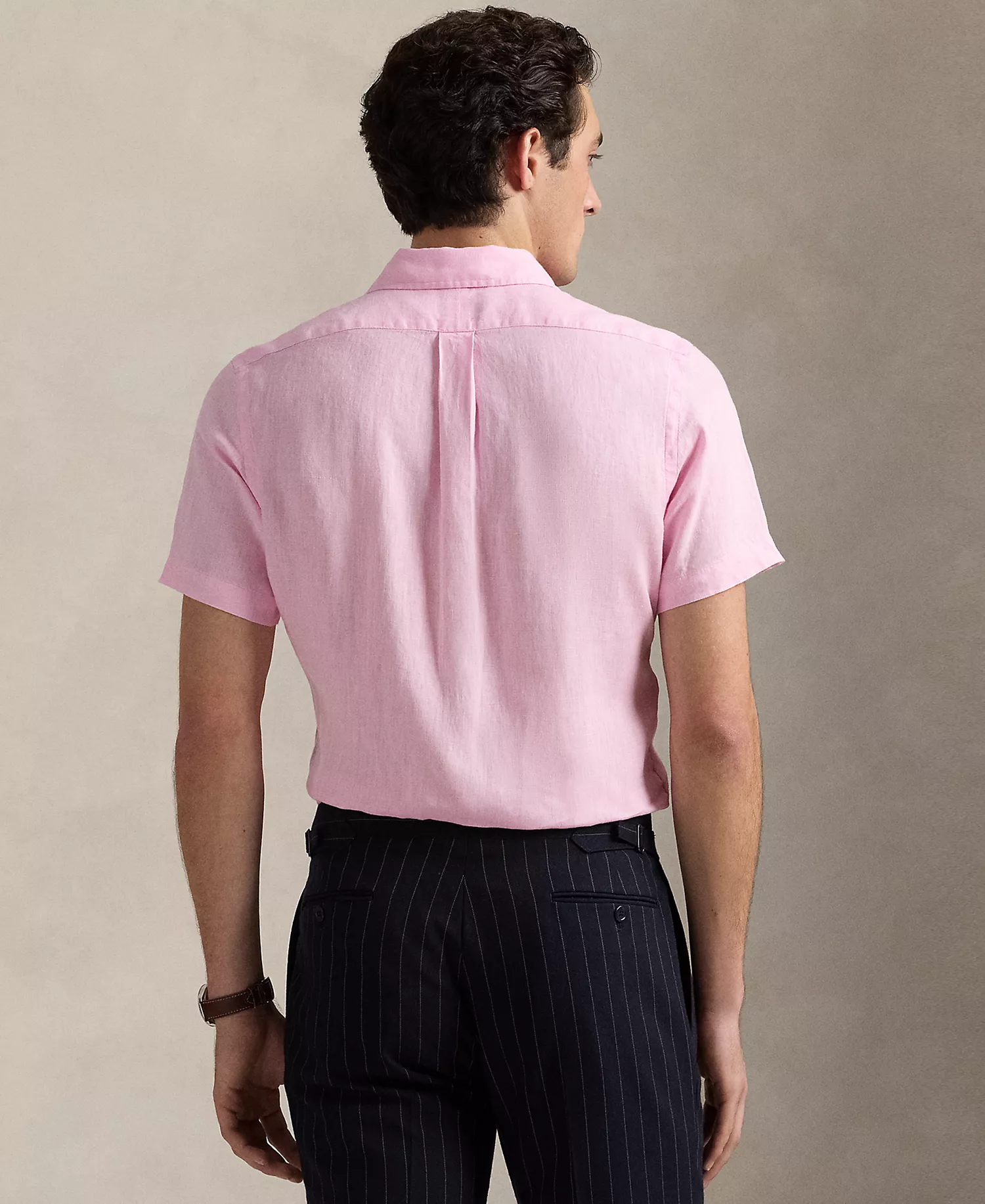Men's Short-Sleeve Linen Button-Up - Carmel Pink - 2XL