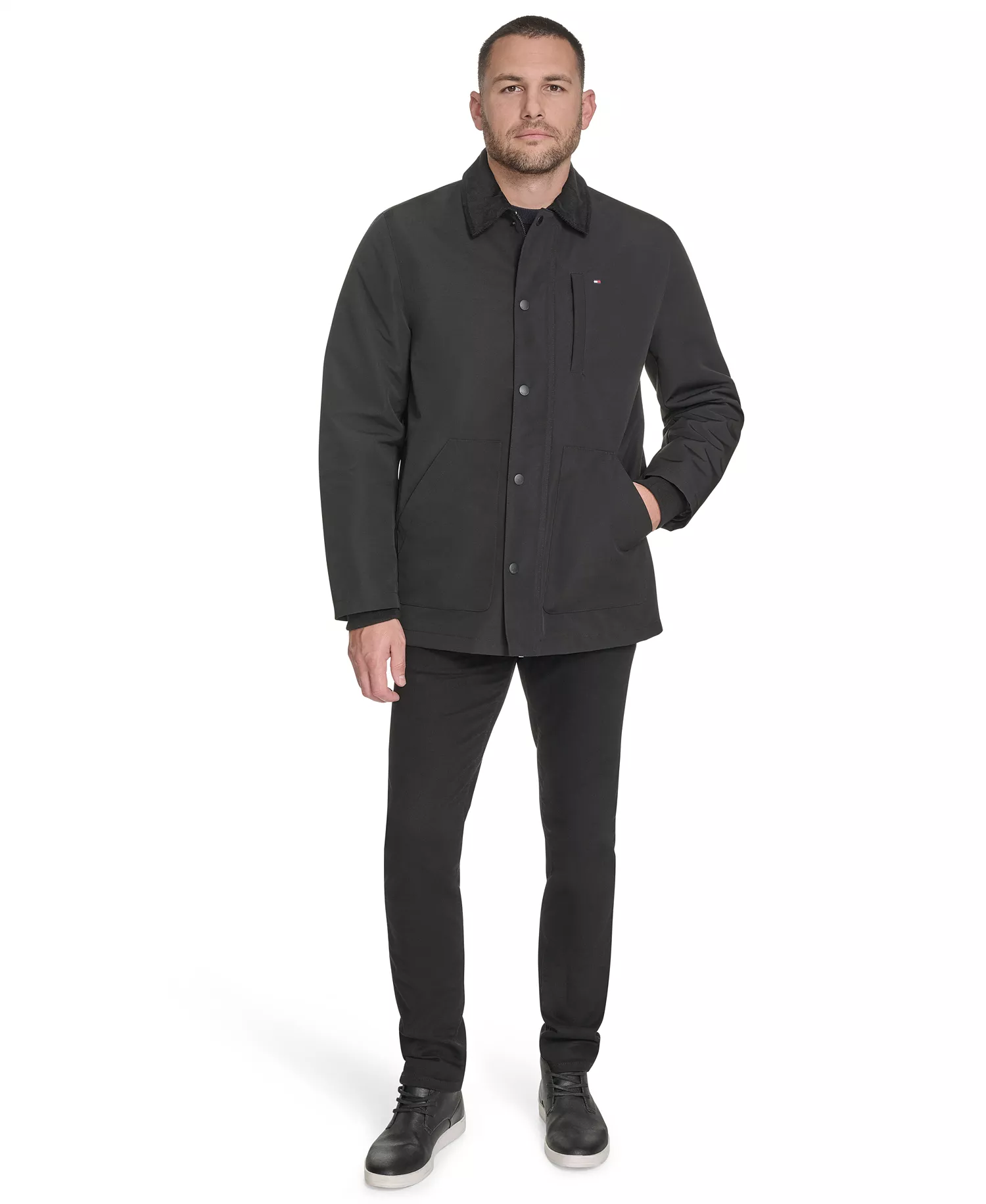 Men's Highland Barn Coat with Corduroy Collar - Black - 2XL