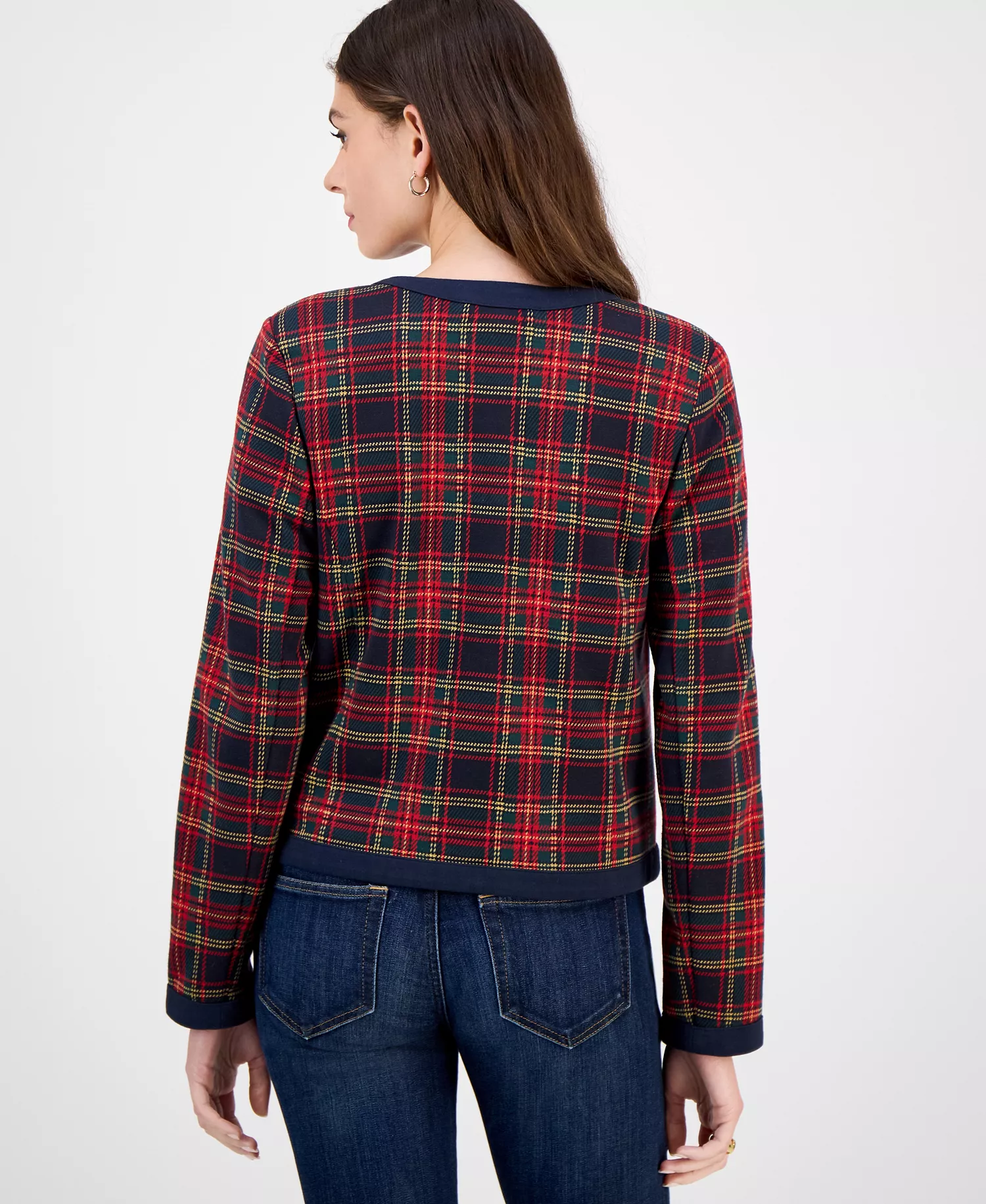 Women's Plaid Open-Front Jacket - Sky Captain Multi - XS