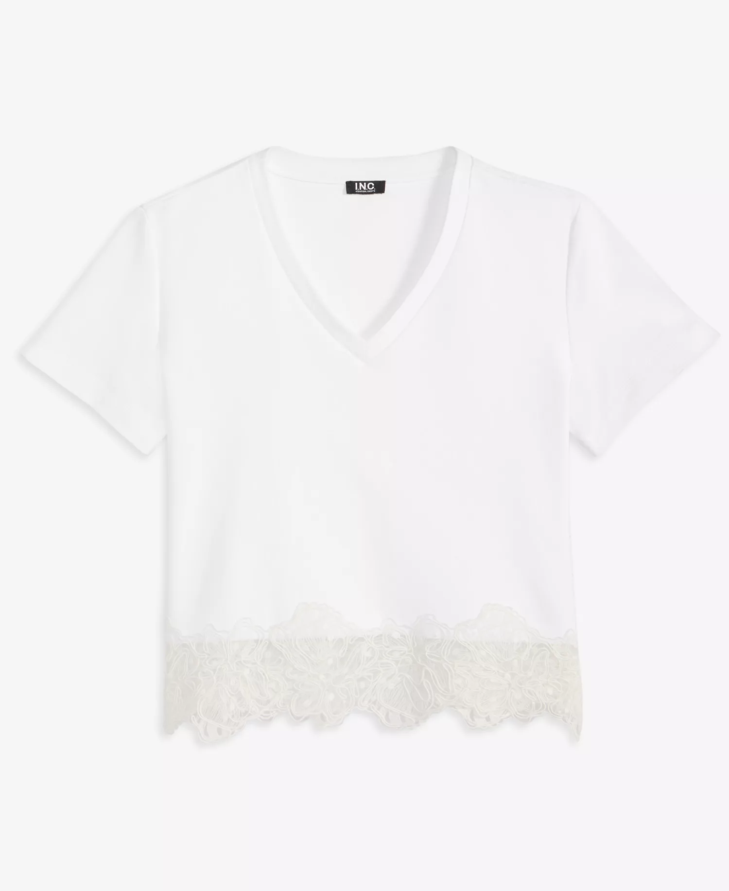 Petite Lace-Hem V-Neck Tee, Created for Macy's - Bright White - P/L
