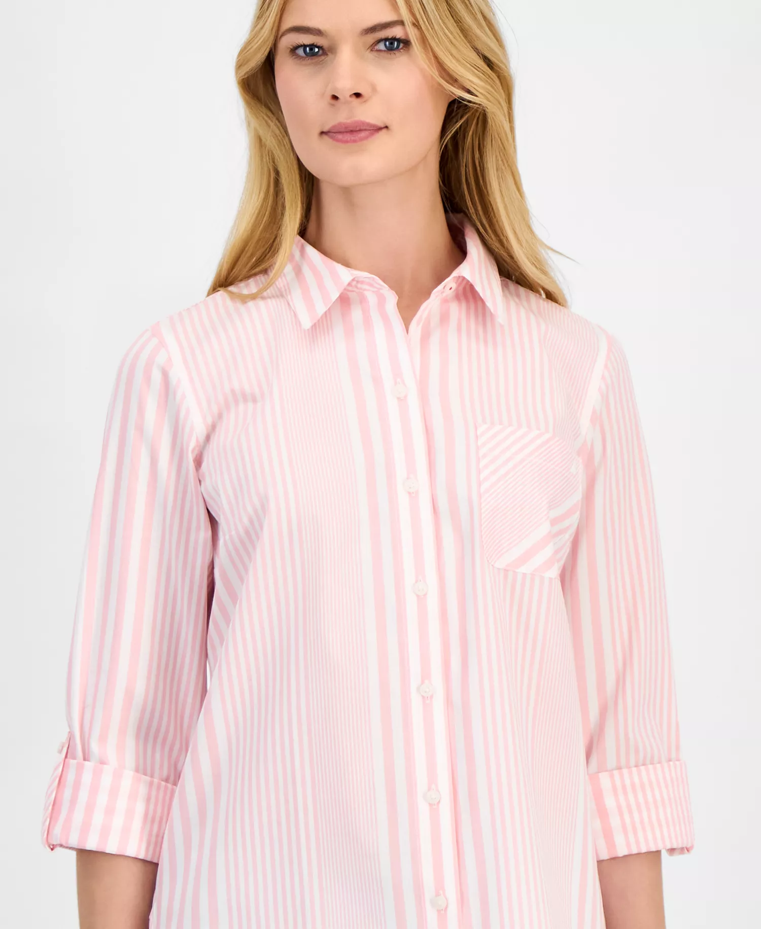Nautica Women's Springfield Stripe Roll-Tab Shirt - Aster Pink Multi - L