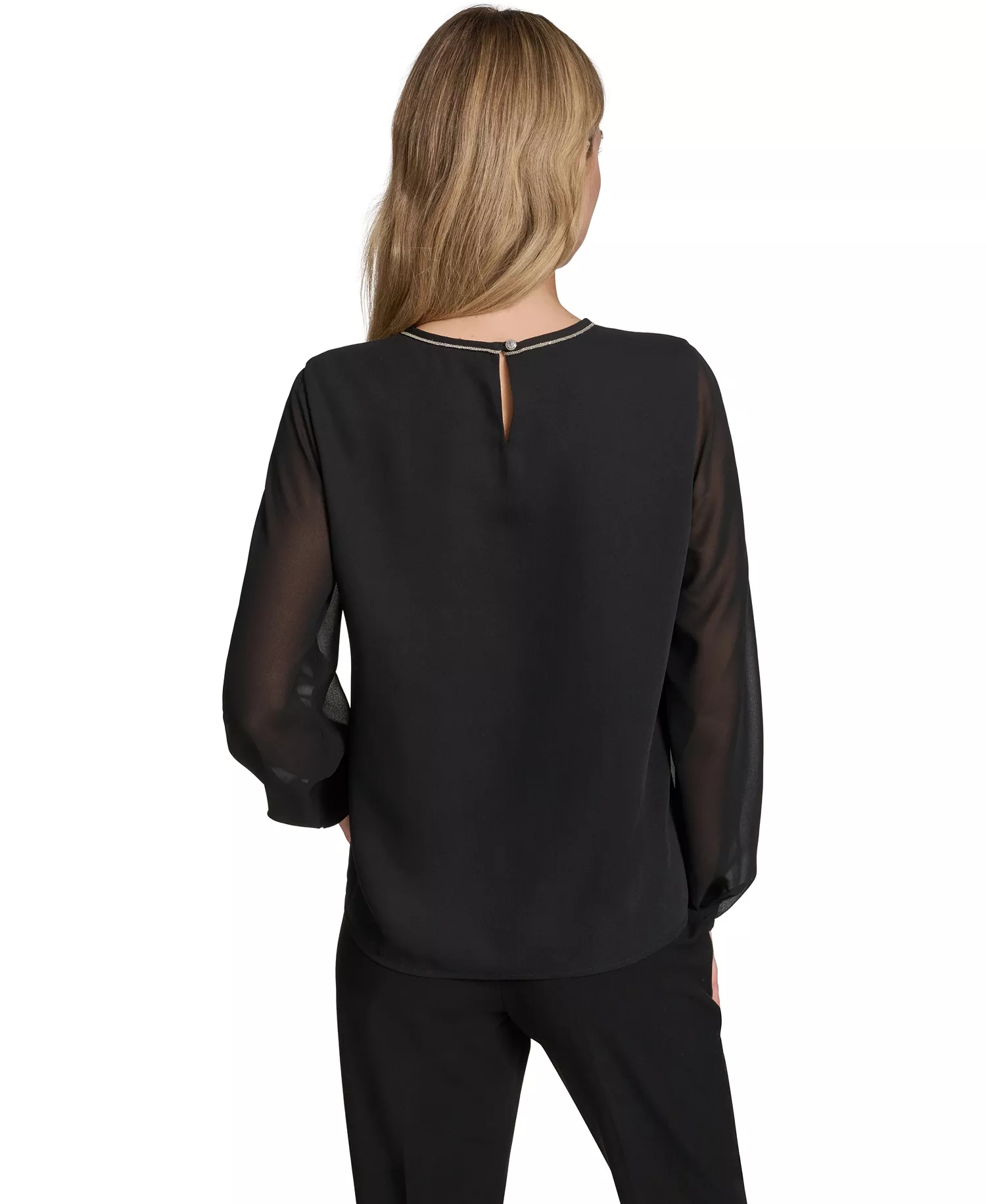 Women's Mixed Media Novelty Trim Top - Black - L