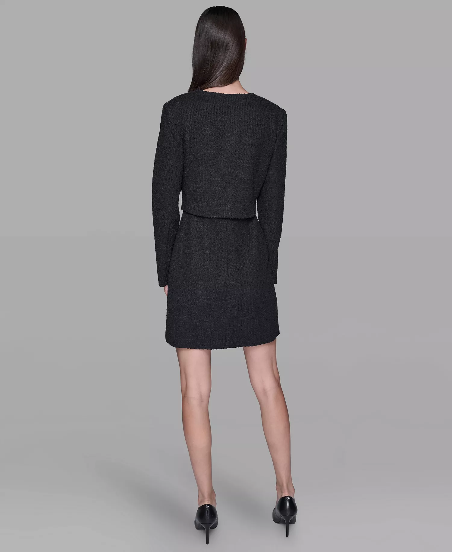 Women's Long-Sleeve Tweed Jacket - Black - 0