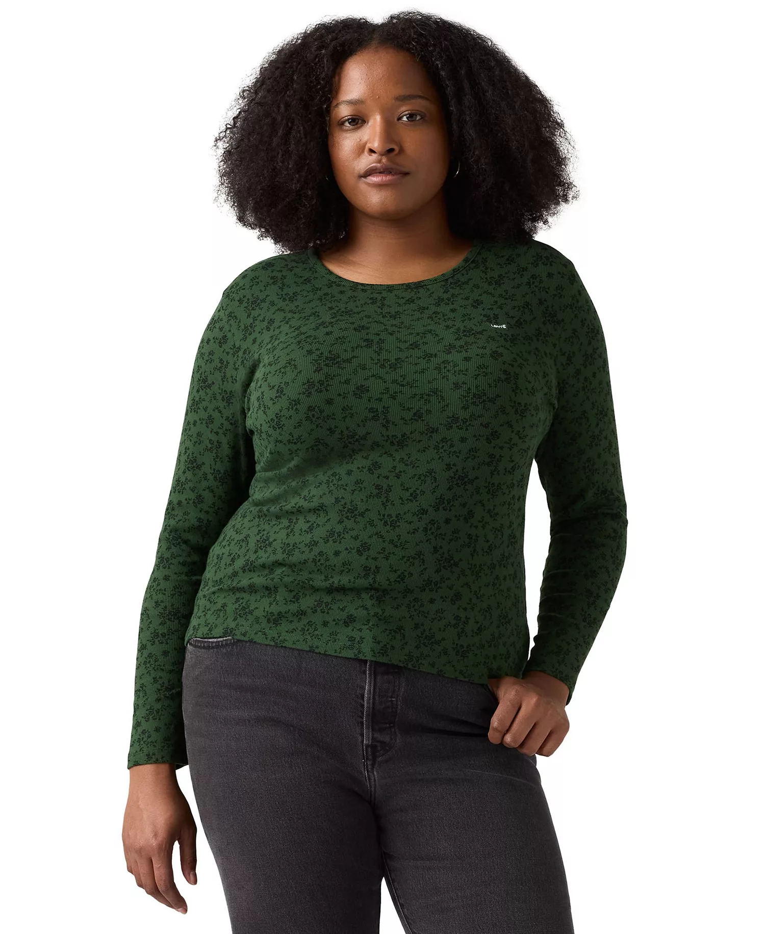Plus Size Crewneck T-Shirt - Curie Floral Mountain View - 1X