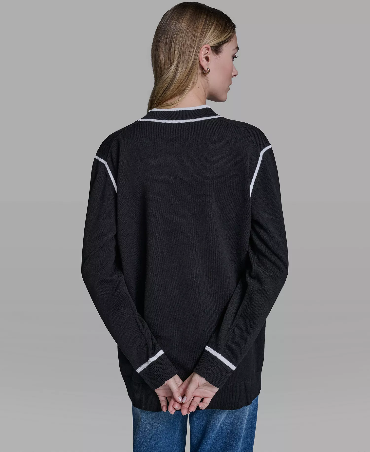 Women's Long-Sleeve Varsity Cardigan - Black - L