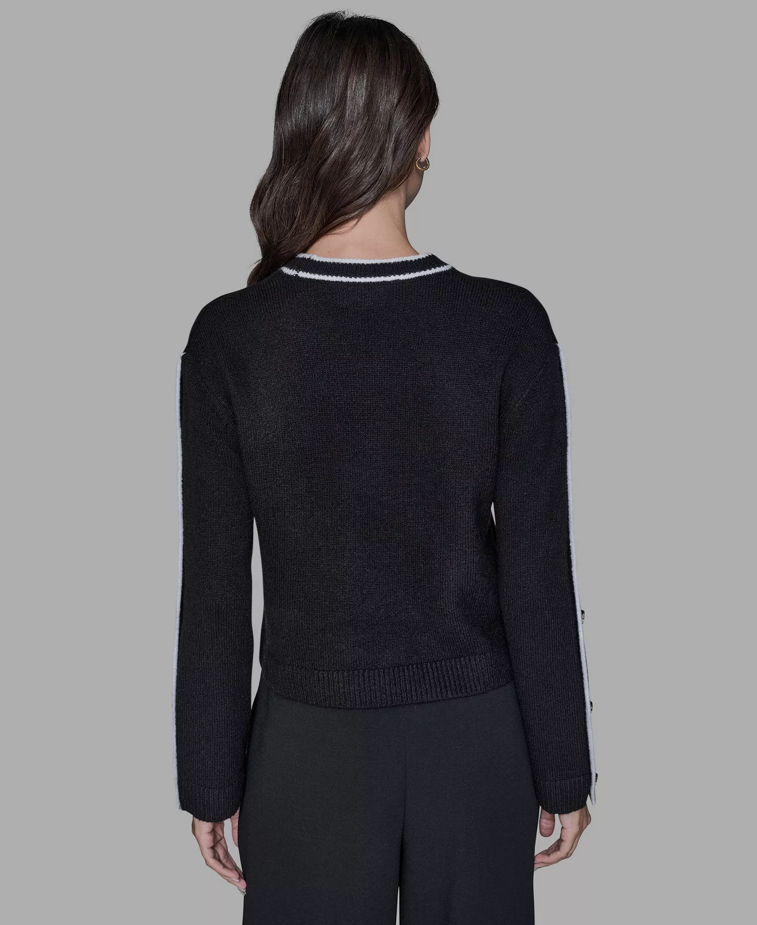 Petite Crewneck Long-Sleeve Sweater - Black - P/L