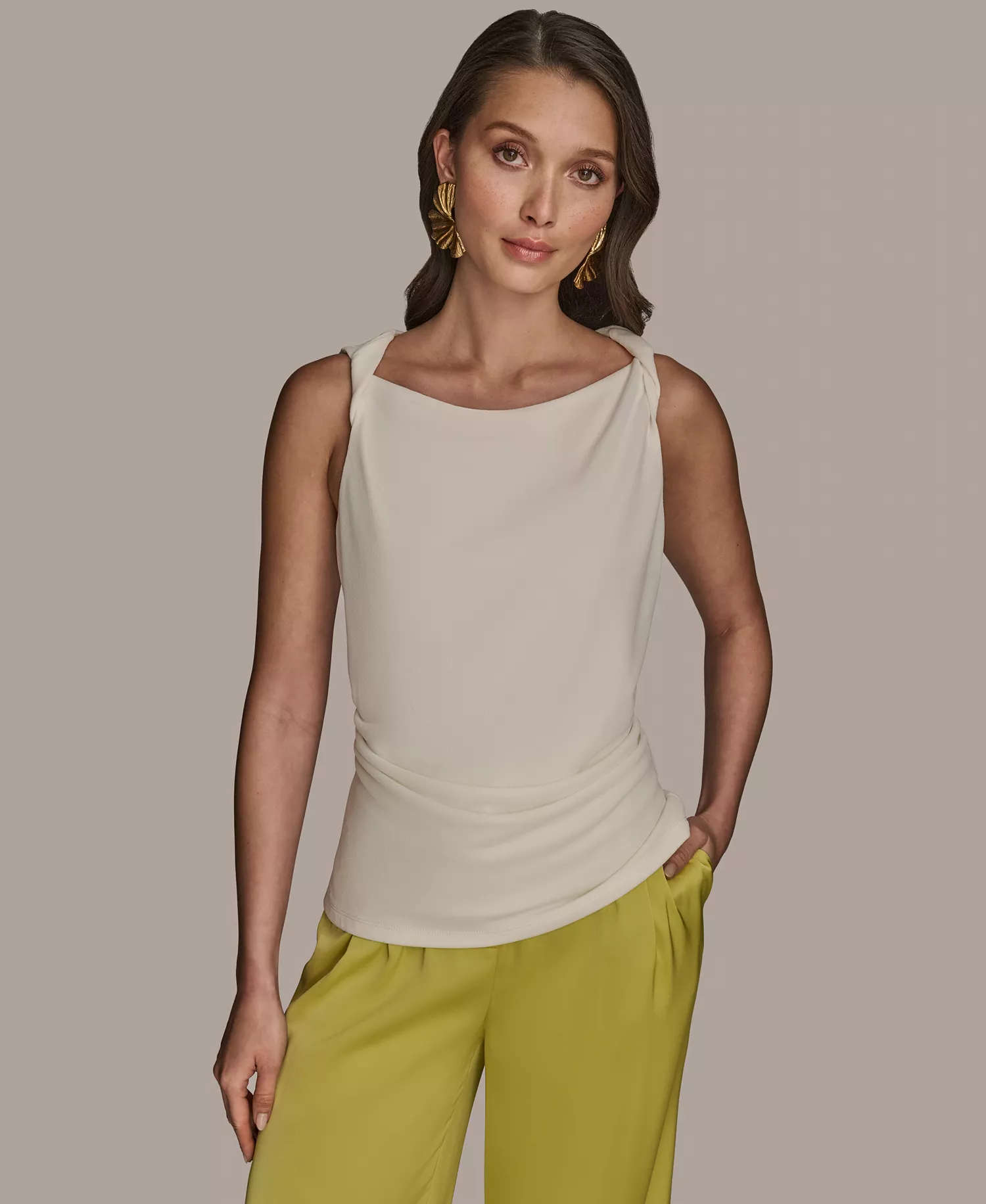 Petite Shoulder-Twist Sleeveless Top - Cream - P/M