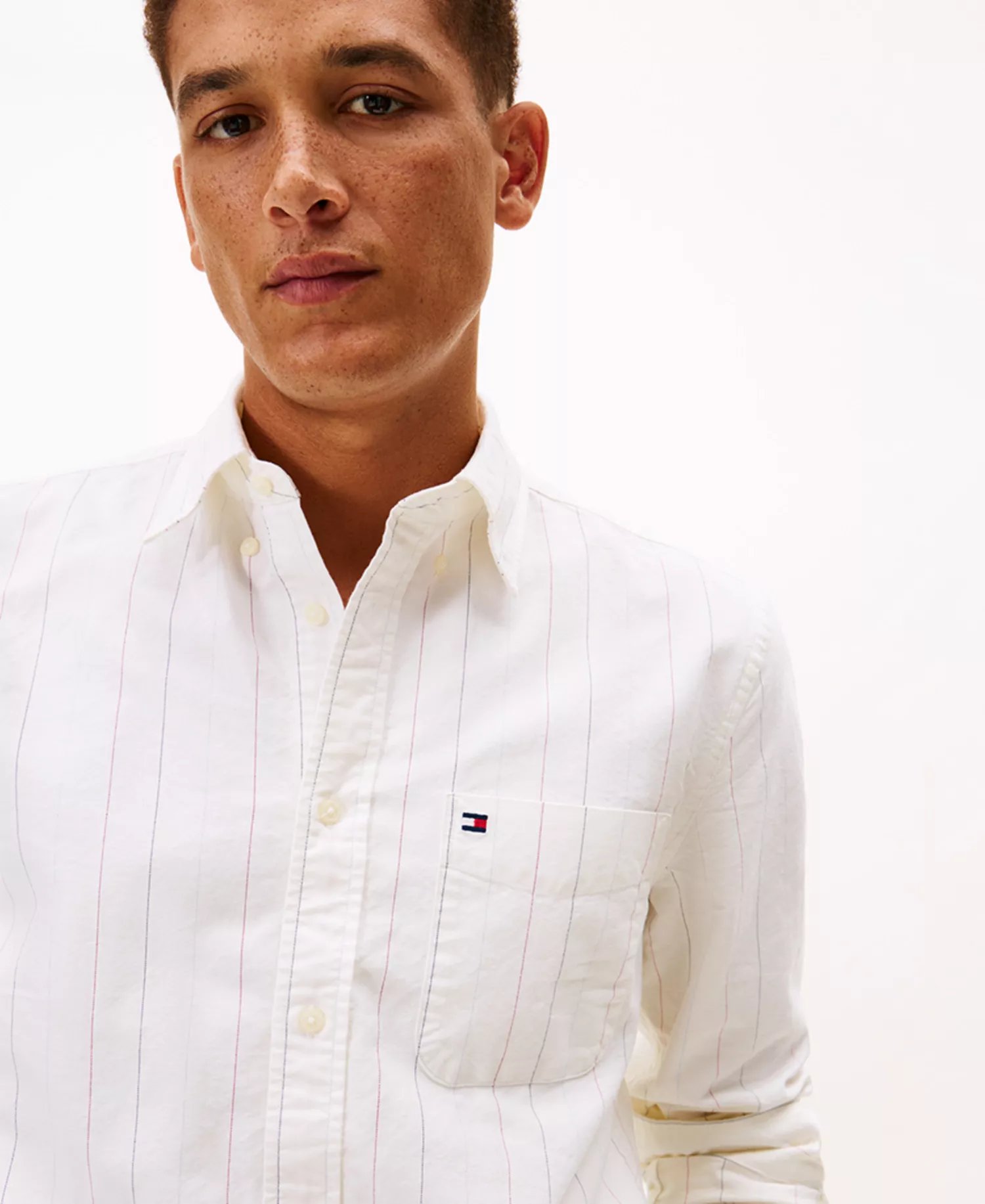 Men's Heritage Pin Striped Oxford Long-Sleeve Shirt - Ivory Silk - L