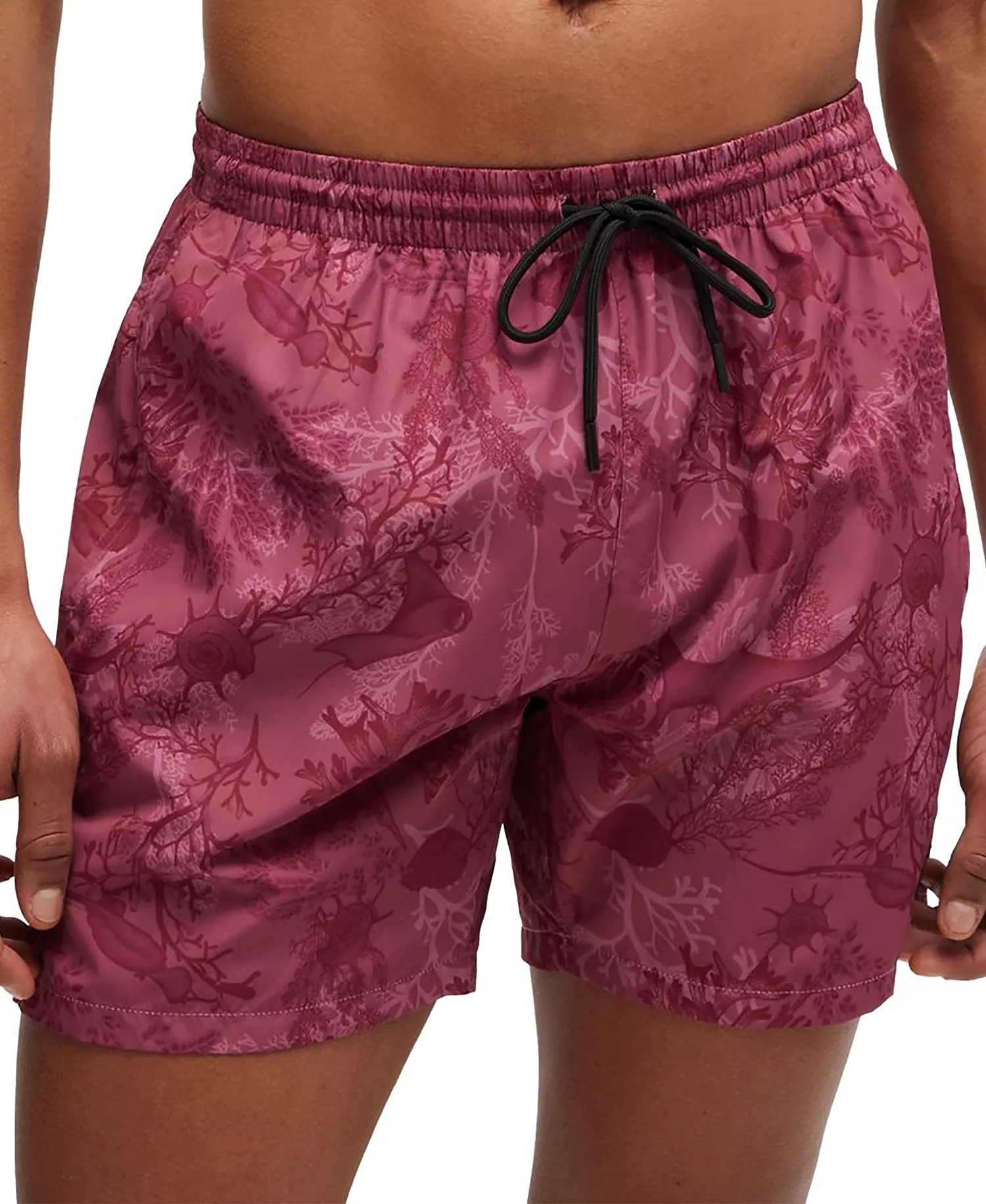 Men's Seasonal Print Logo-Badge Swim Shorts - Open Red - L