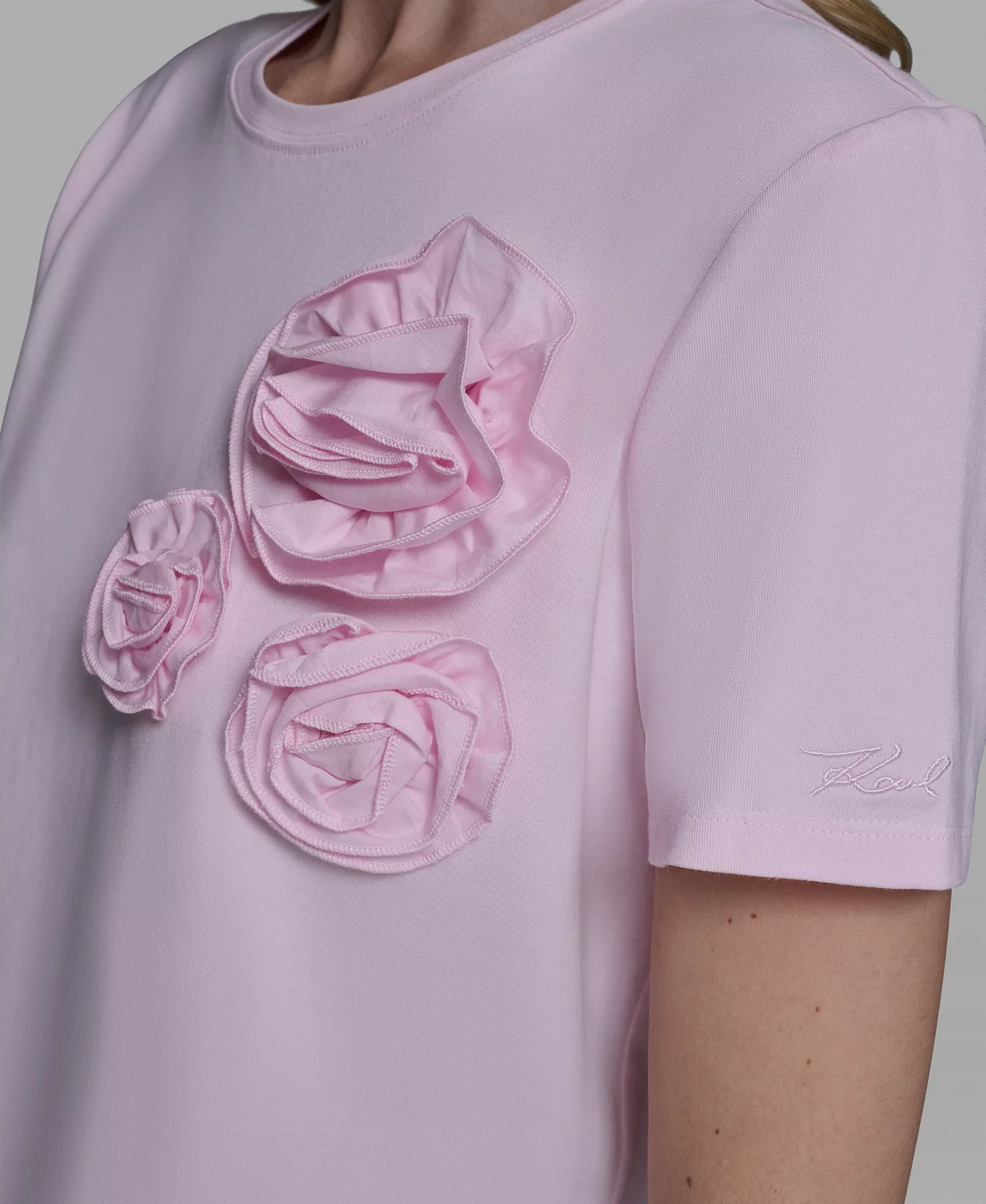 Women's Rose Trim Knit Crew Neck Top - Ballet Slipper - L