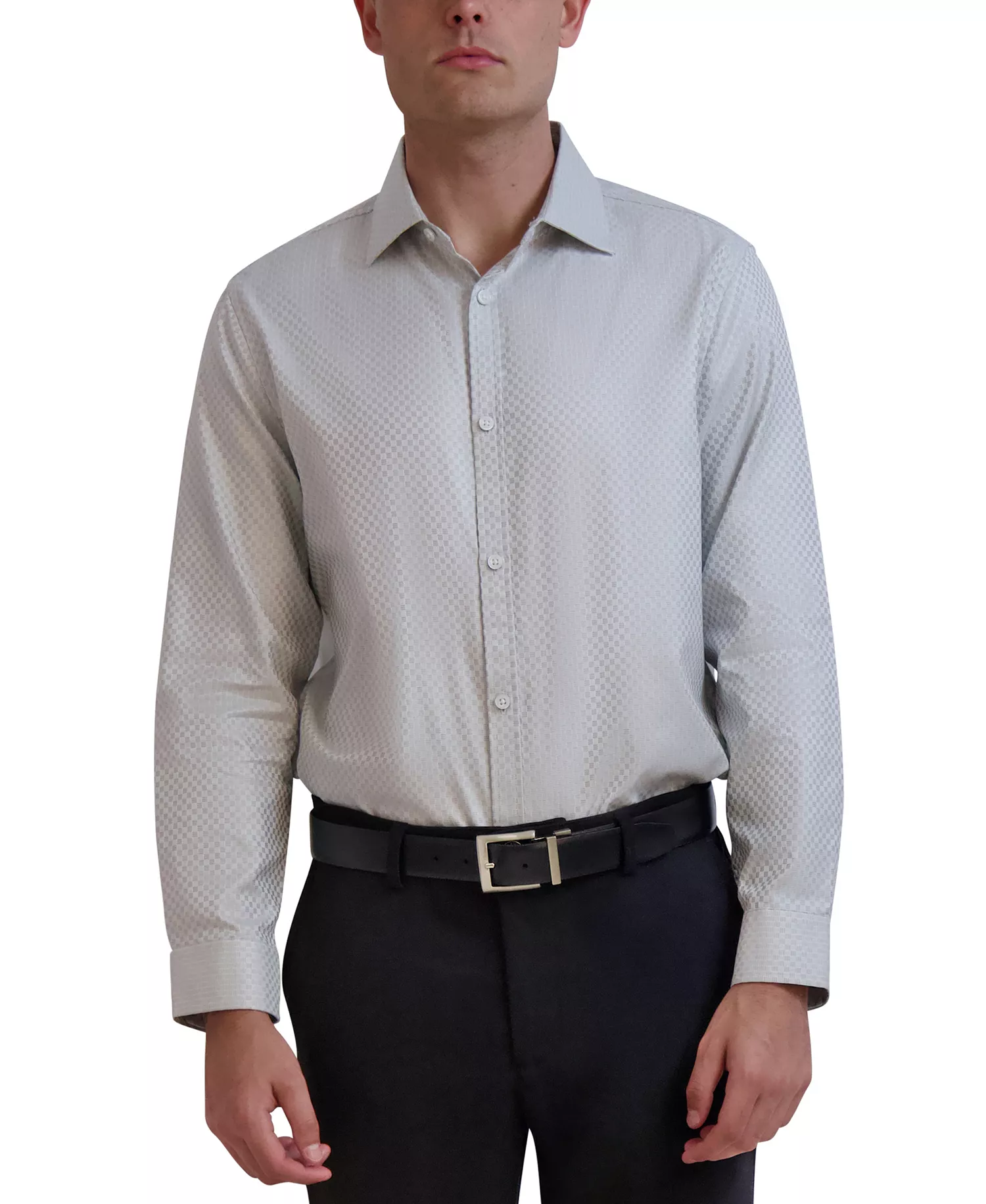 Men's Slim-Fit Textured Dobby Dress Shirt - White Blue - 14-14 1/2 32-33