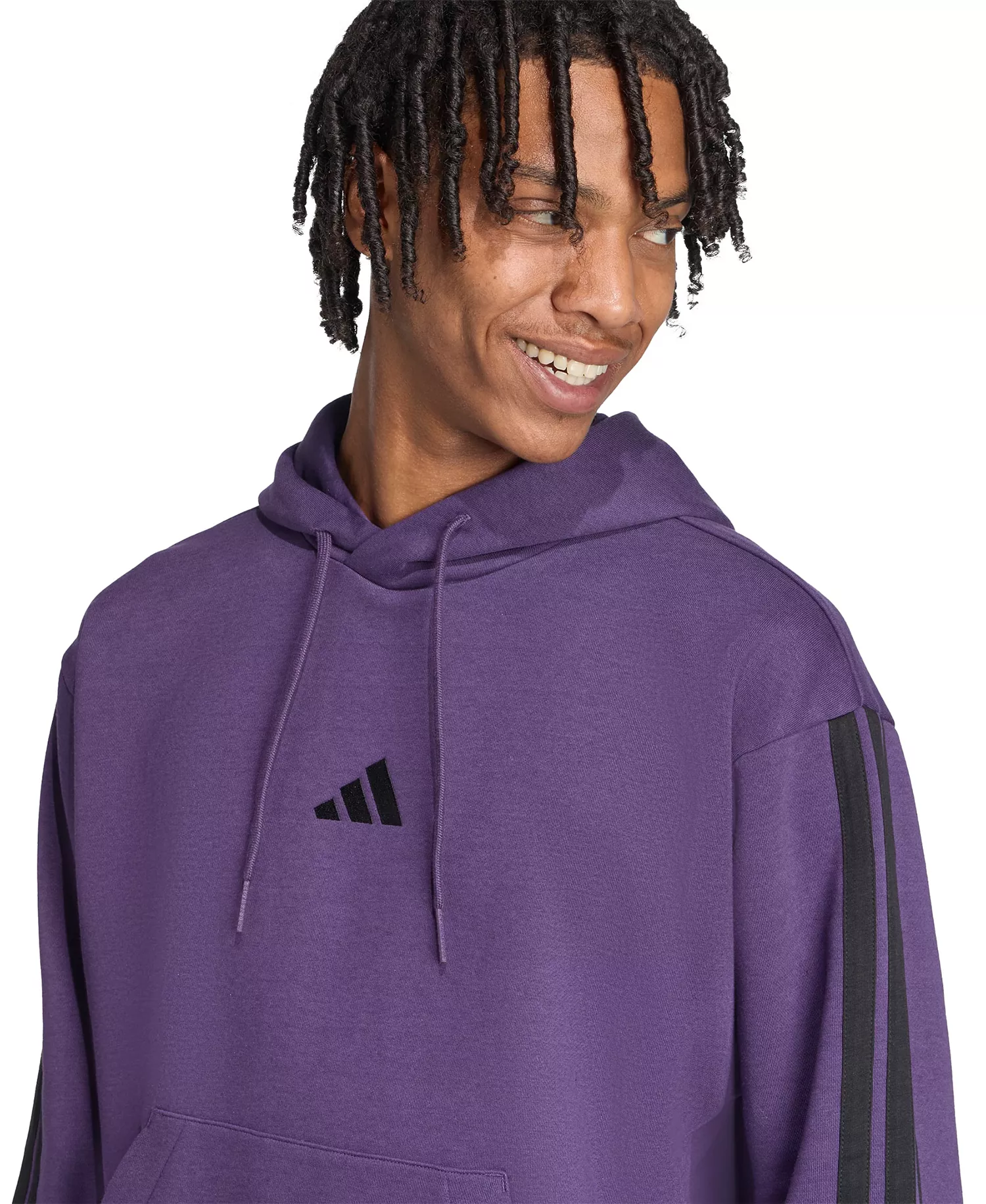 Men's Essential Three Stripes Fleece Hoodie - Aurora Plum/Black - 2XL