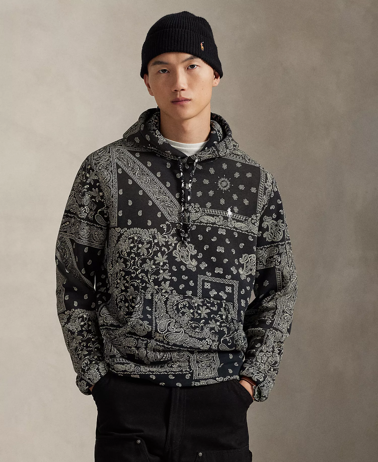 Men's Bandanna Print Hoodie - Black - S